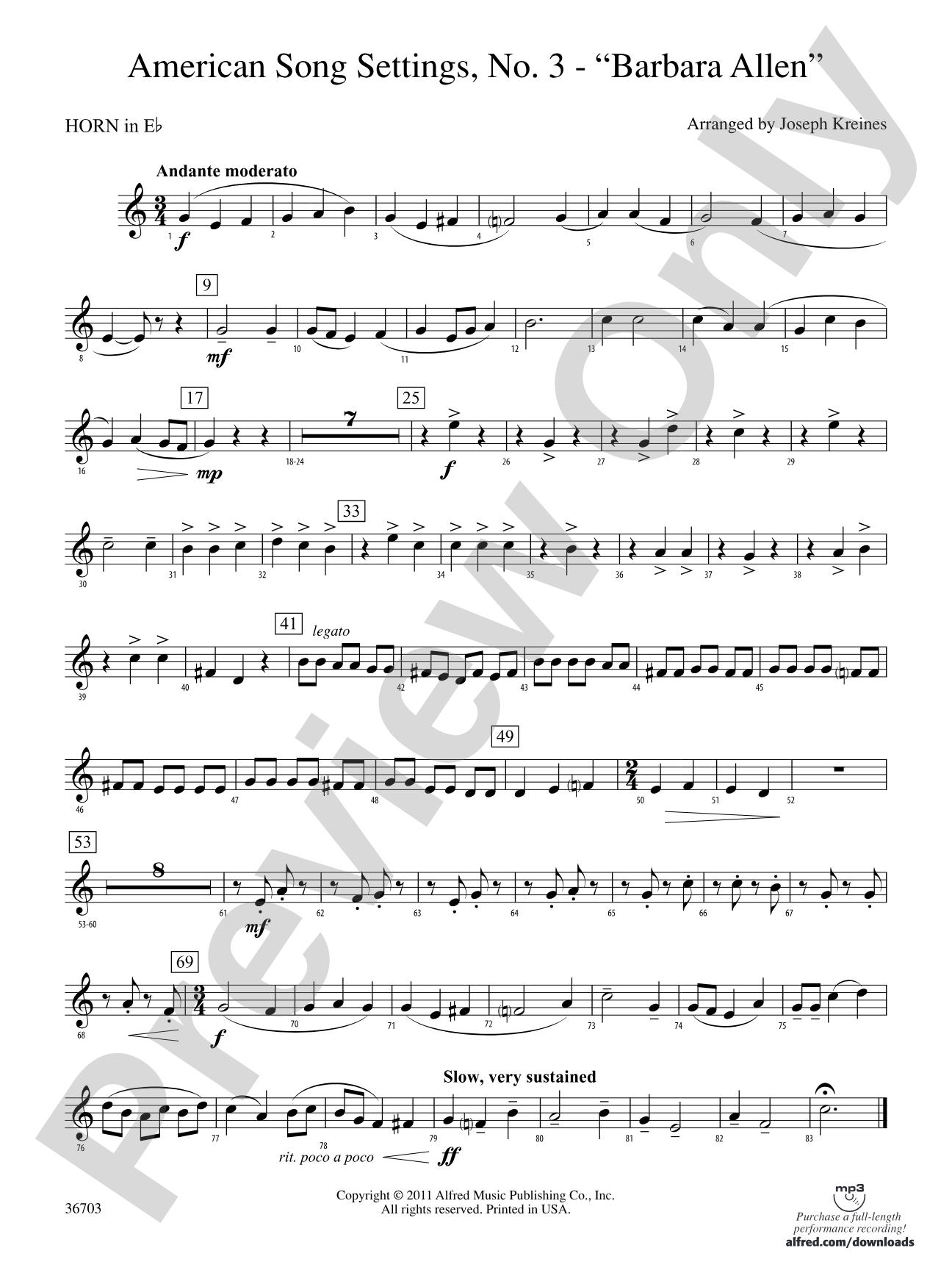 American Song Settings, No. 3 "Barbara Allen": (wp) 1st Horn in E-flat