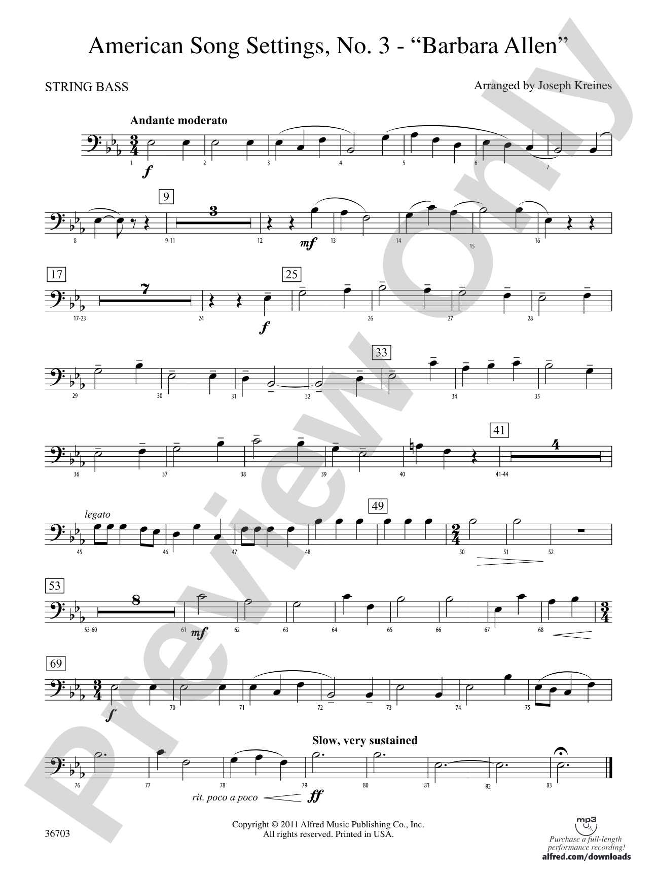 American Song Settings, No. 3 "Barbara Allen": (wp) String Bass