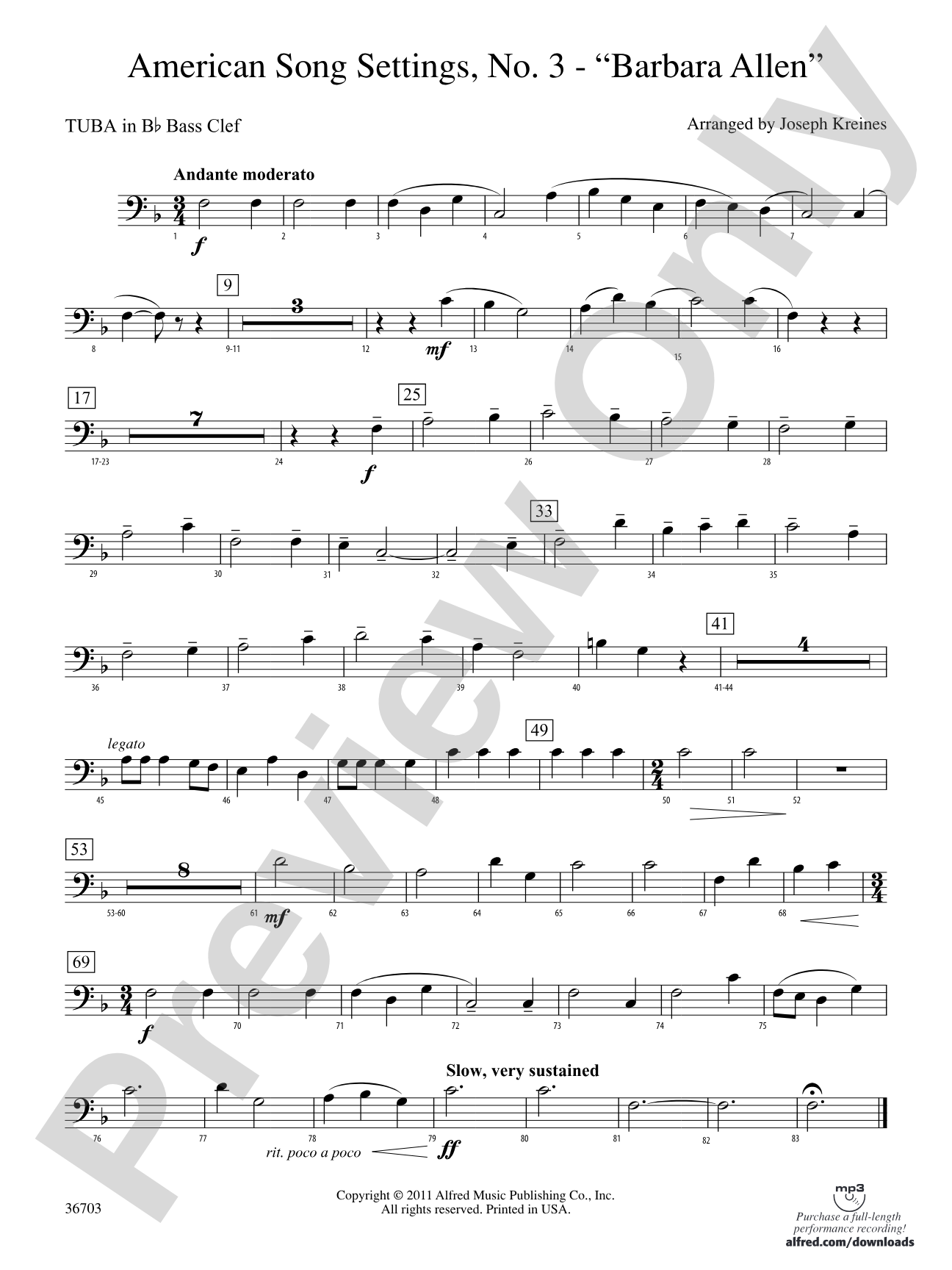 American Song Settings, No. 3 "Barbara Allen": (wp) B-flat Tuba B.C.