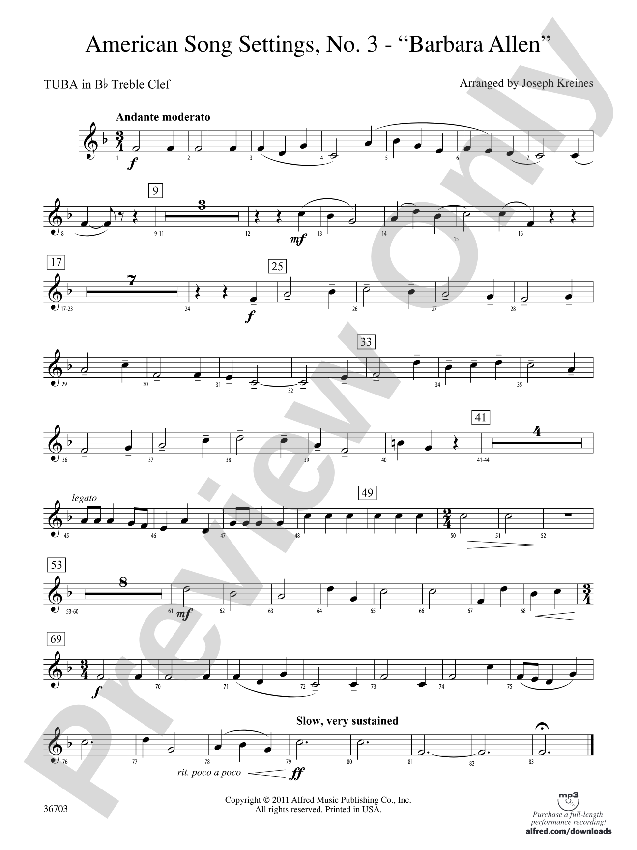 American Song Settings, No. 3 "Barbara Allen": (wp) B-flat Tuba T.C.
