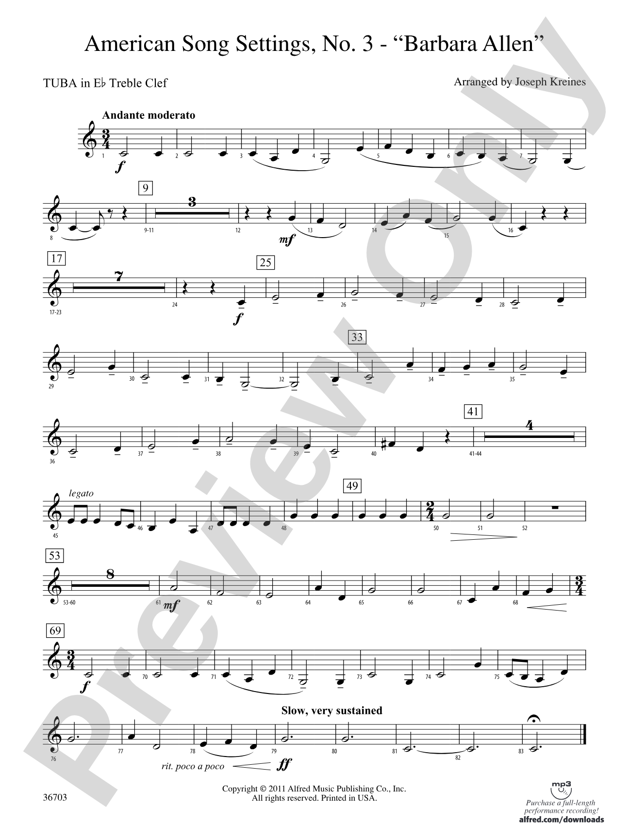 American Song Settings, No. 3 "Barbara Allen": (wp) E-flat Tuba T.C.