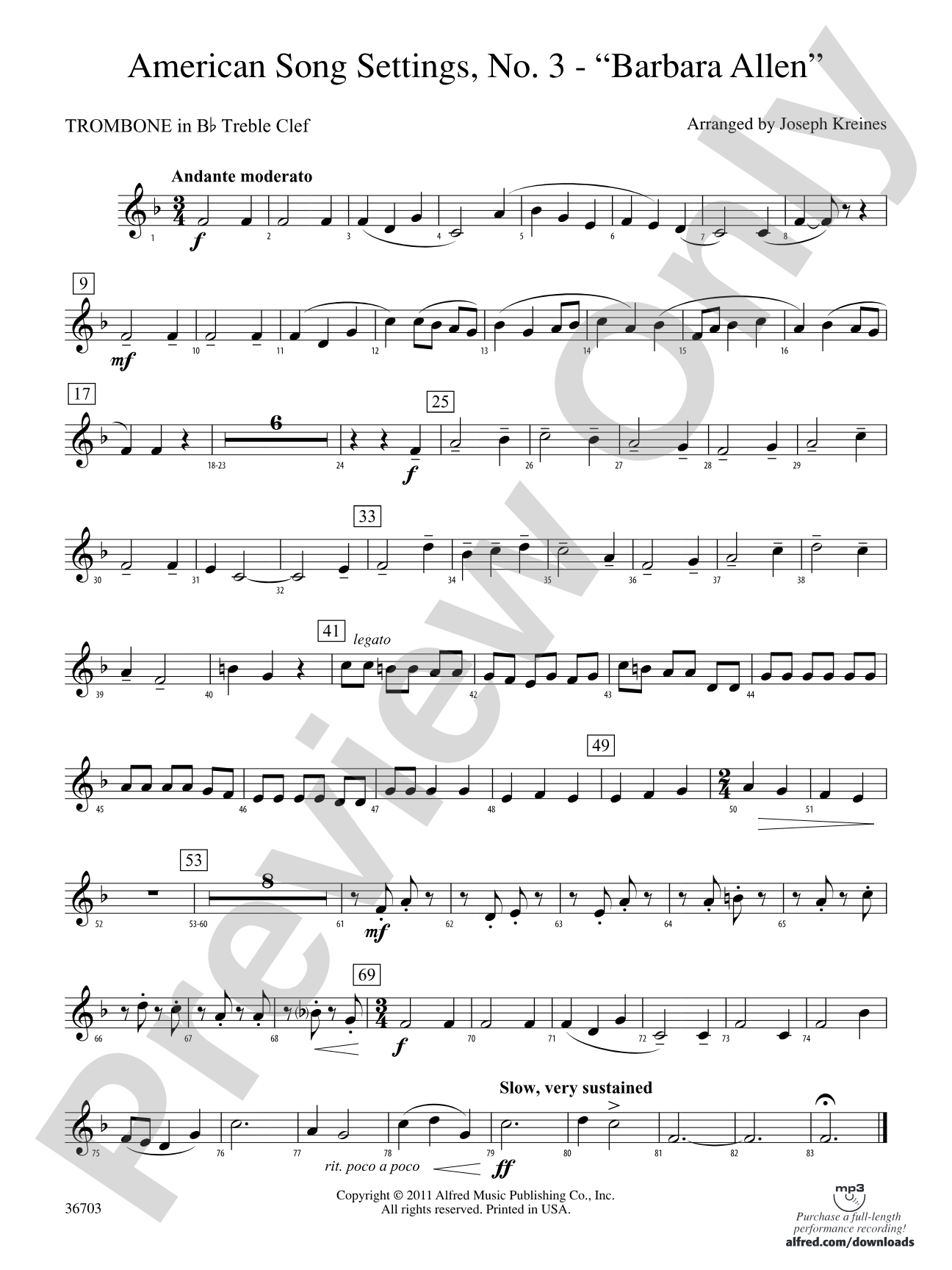 American Song Settings, No. 3 "Barbara Allen": (wp) 1st B-flat Trombone T.C.