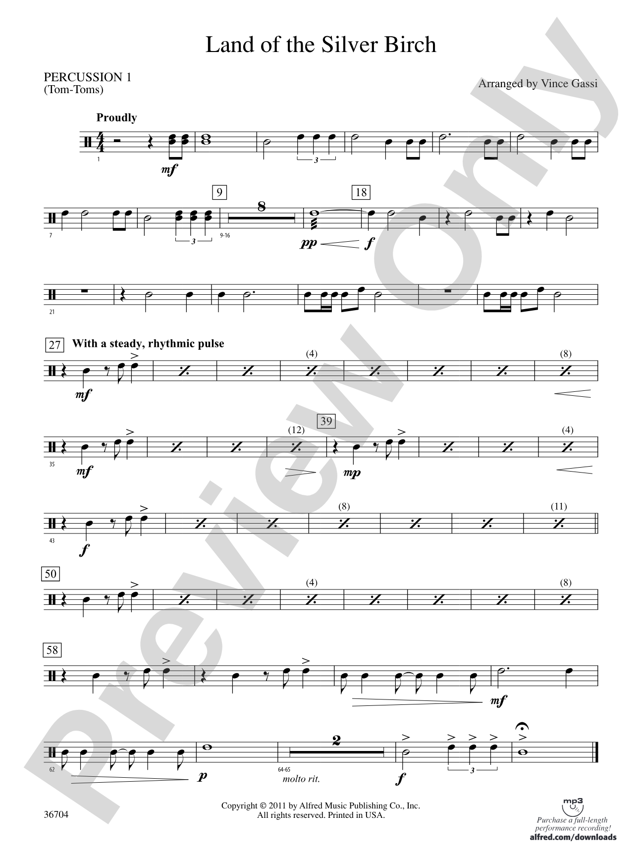 Land of the Silver Birch: 1st Percussion