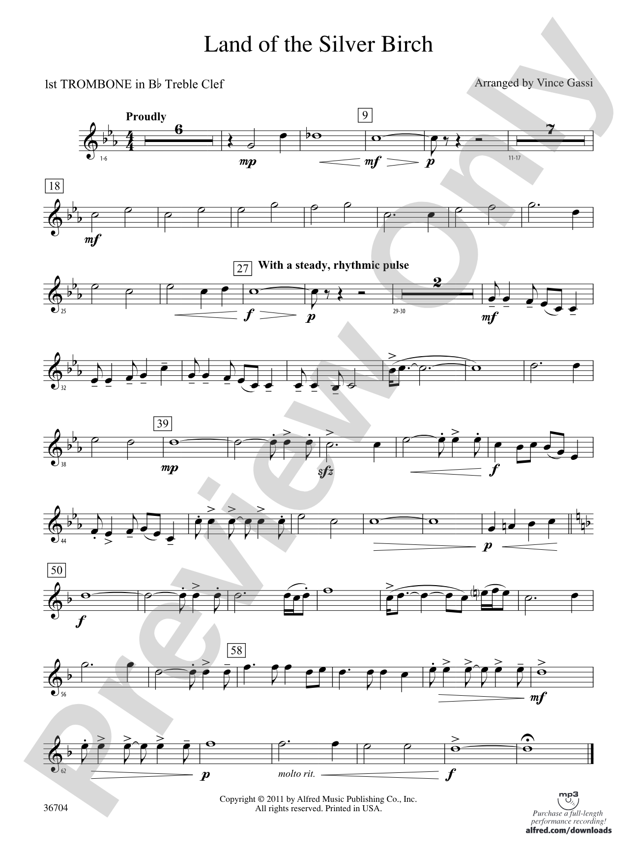 Land of the Silver Birch: (wp) 1st B-flat Trombone T.C.