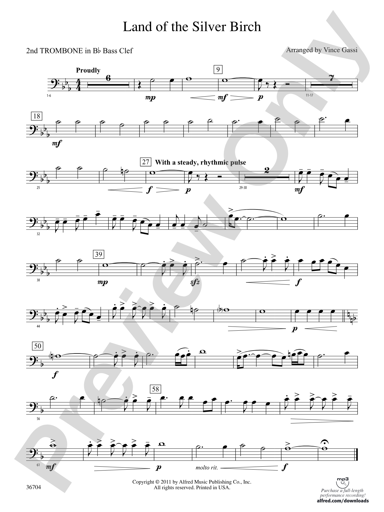 Land of the Silver Birch: (wp) 2nd B-flat Trombone B.C.