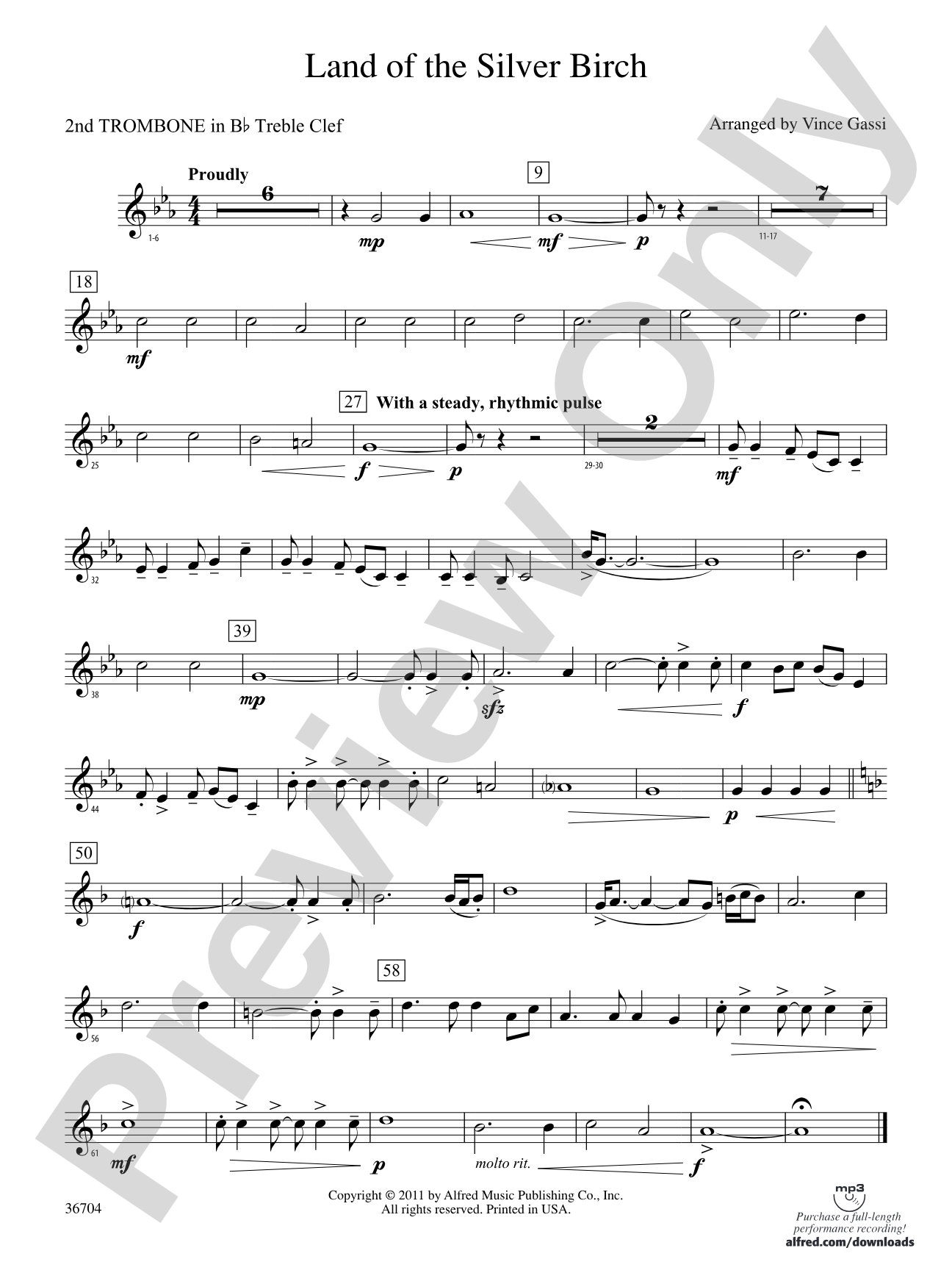 Land of the Silver Birch: (wp) 2nd B-flat Trombone T.C.