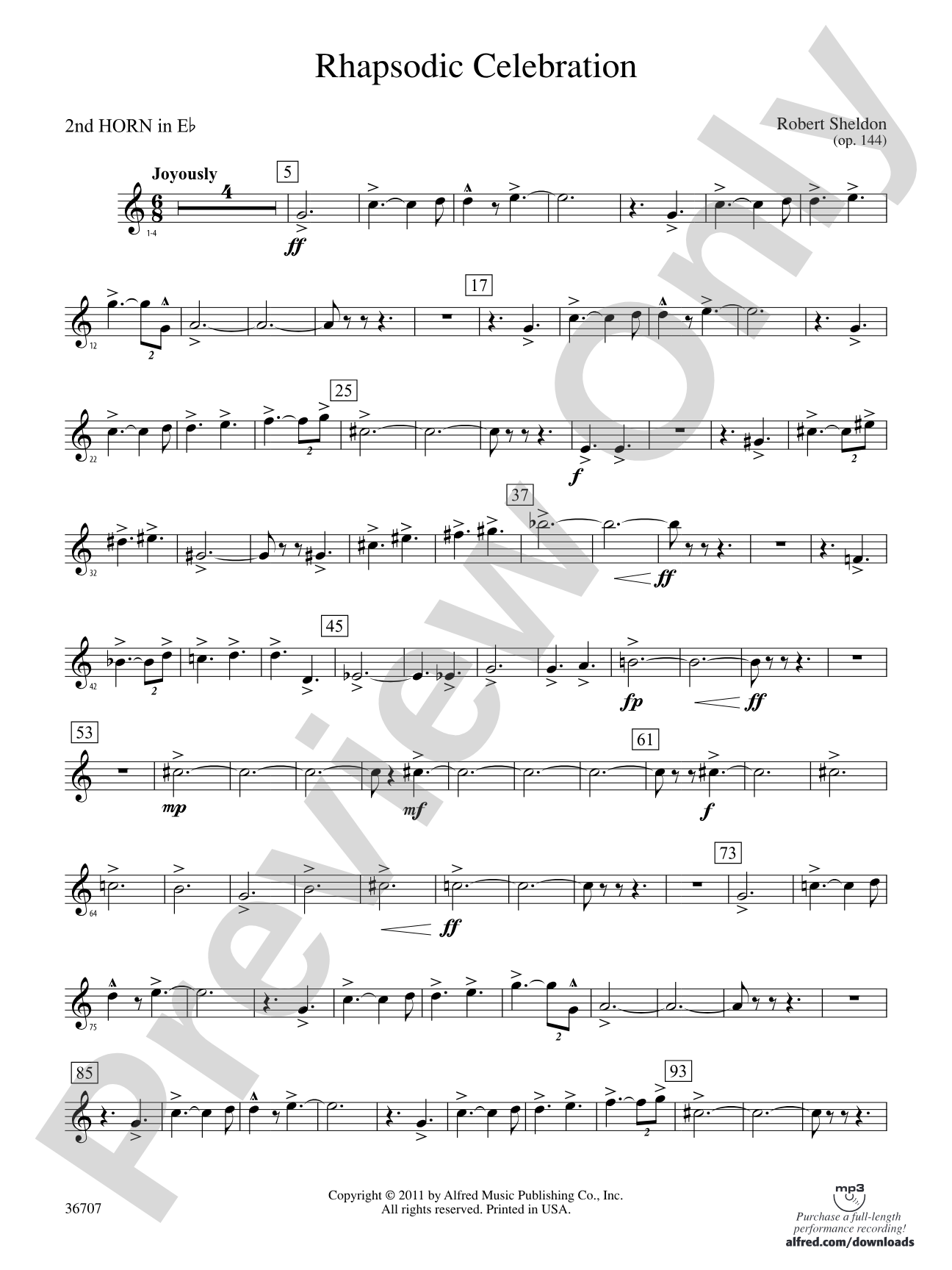 Rhapsodic Celebration: (wp) 2nd Horn in E-flat