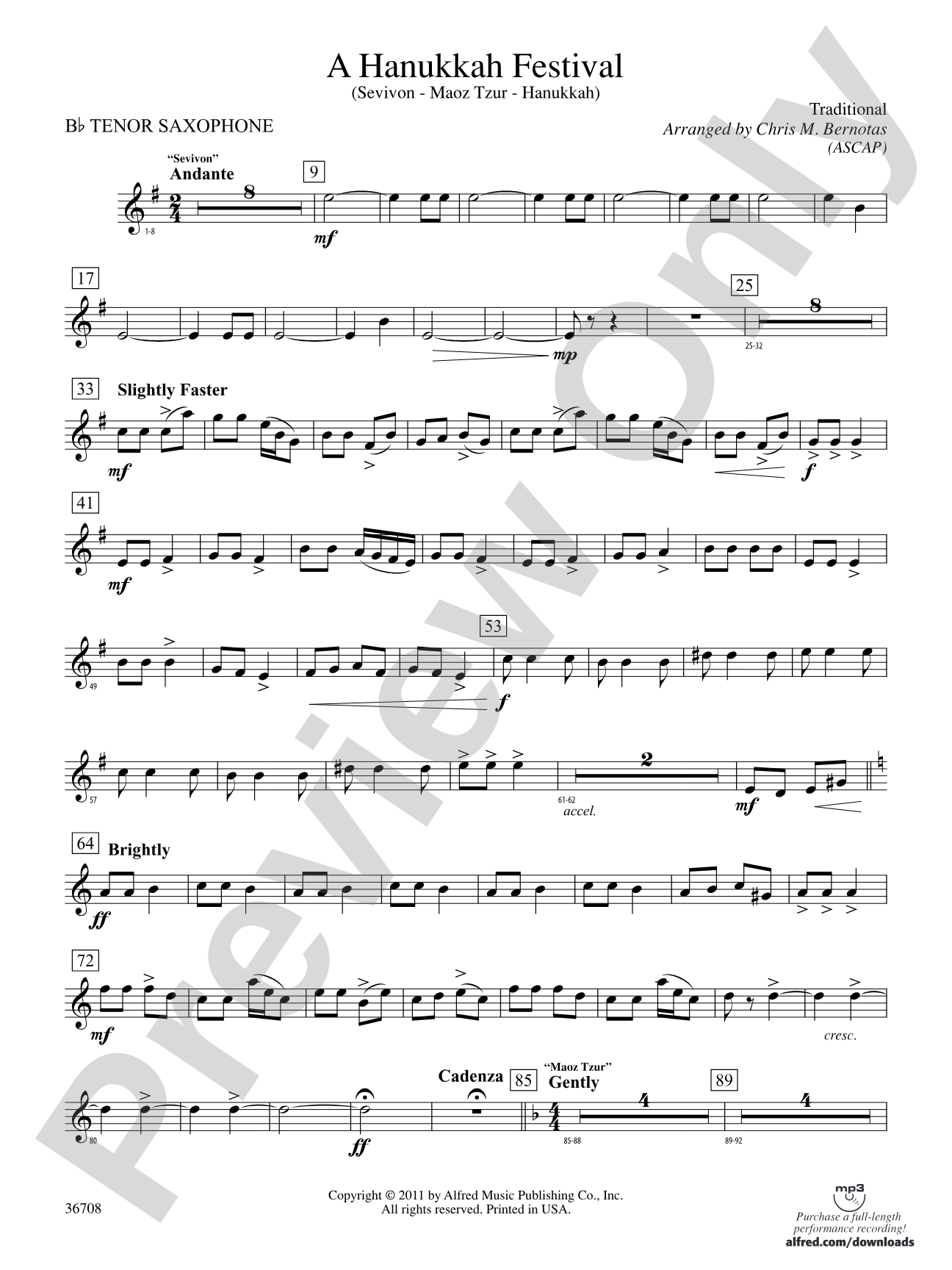 A Hanukkah Festival: B-flat Tenor Saxophone