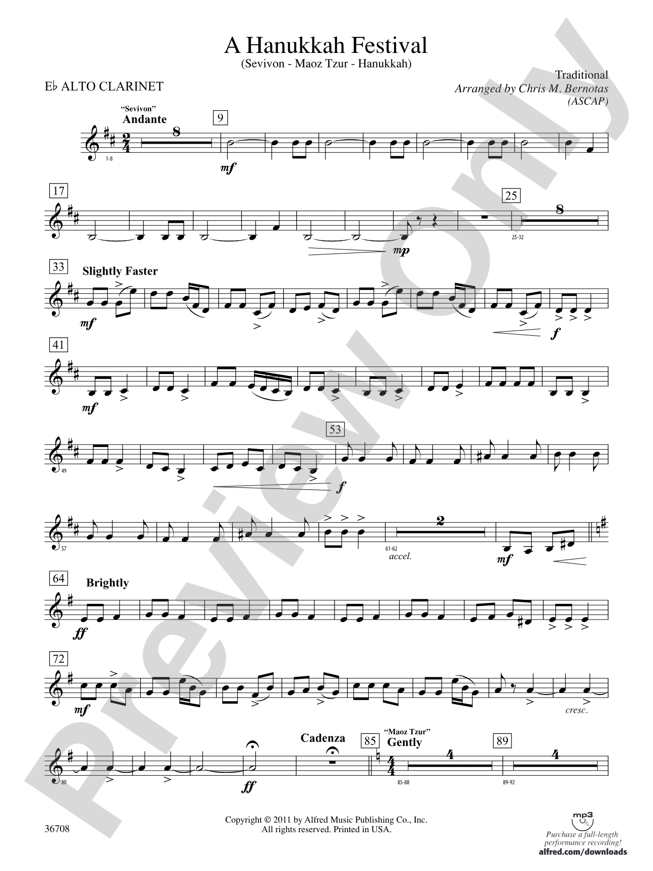 A Hanukkah Festival: (wp) E-flat Alto Clarinet