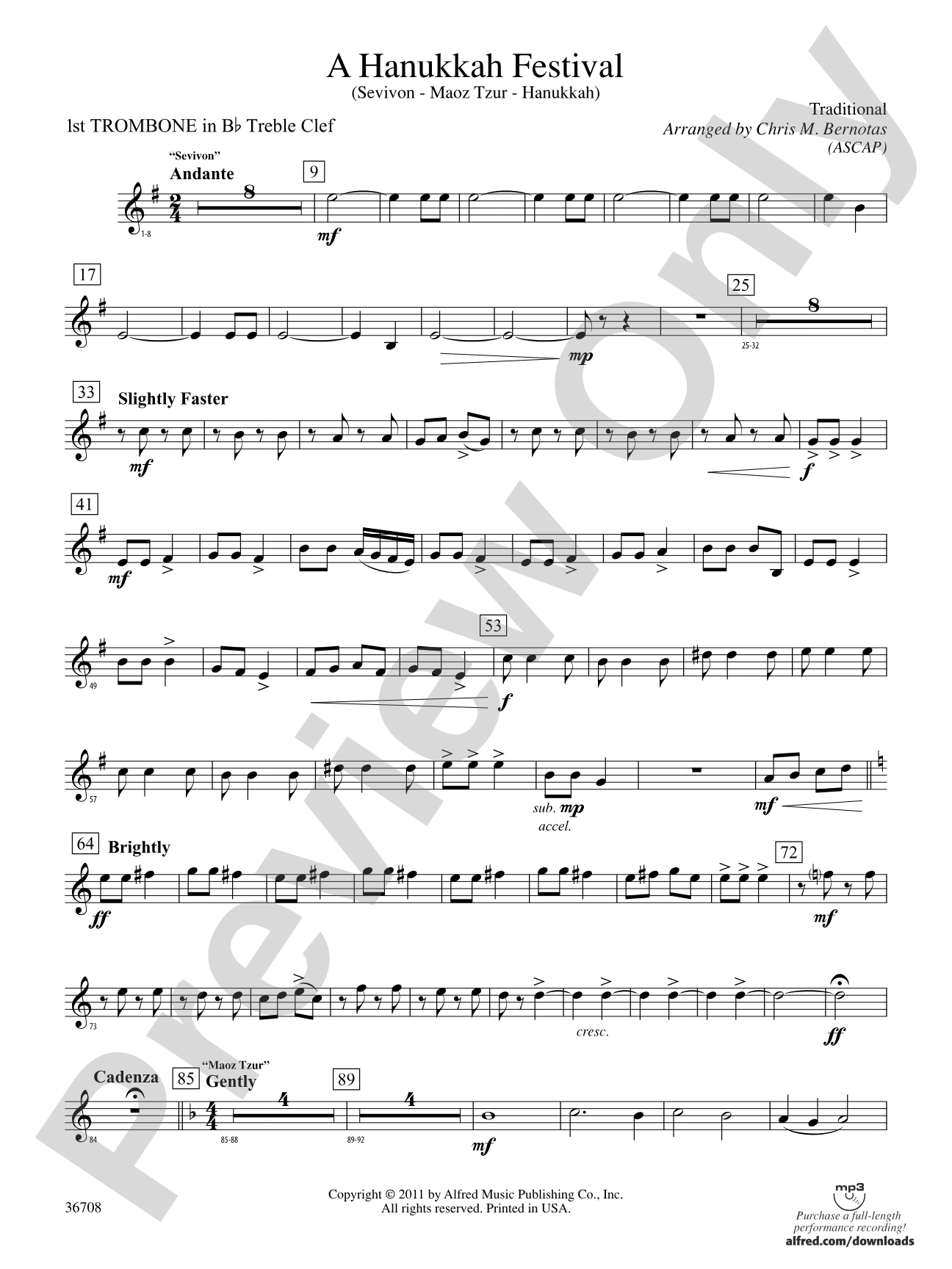 A Hanukkah Festival: (wp) 1st B-flat Trombone T.C.