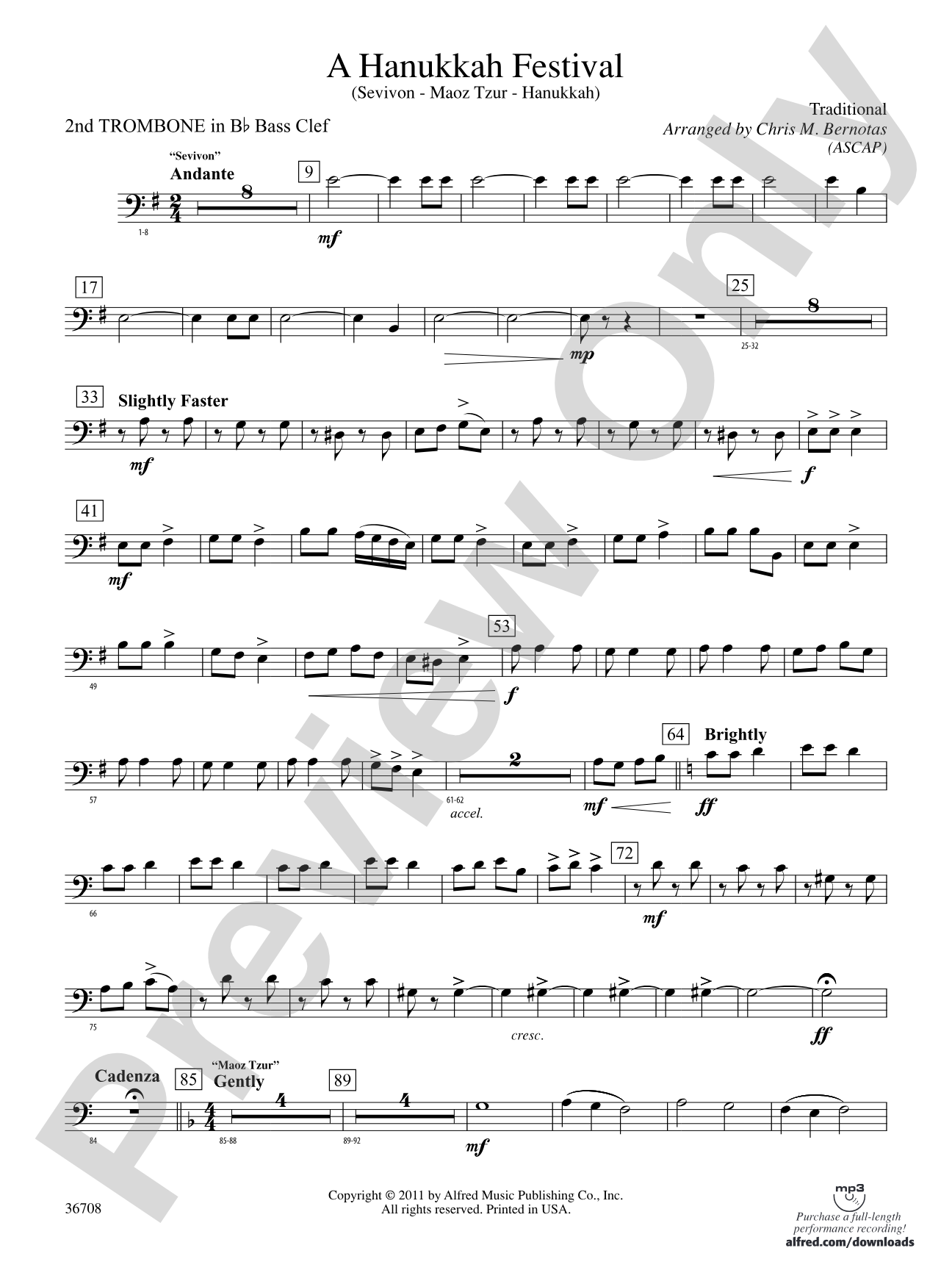 A Hanukkah Festival: (wp) 2nd B-flat Trombone B.C.