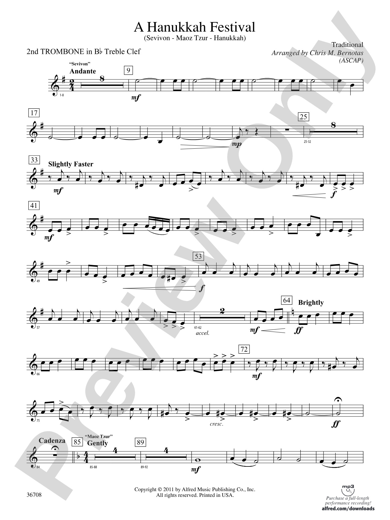 A Hanukkah Festival: (wp) 2nd B-flat Trombone T.C.