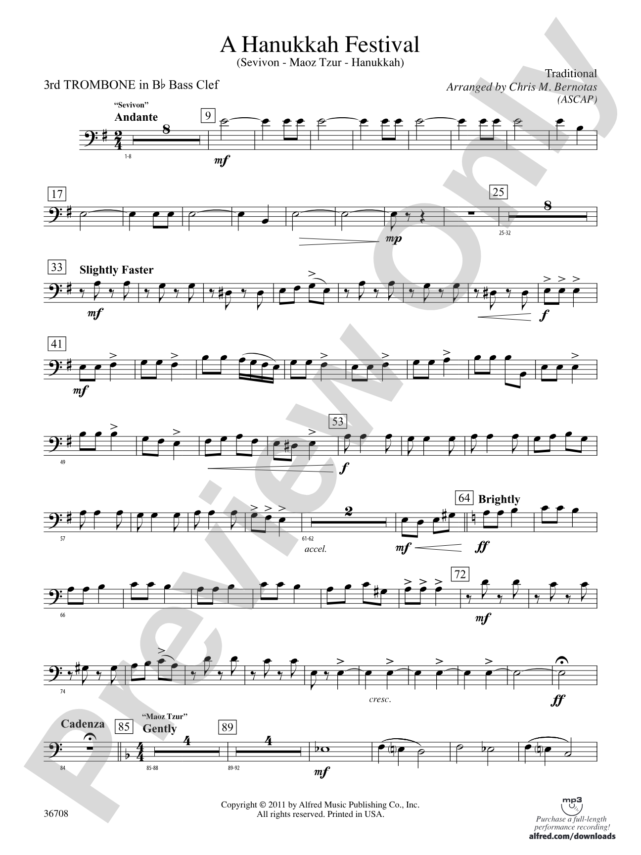 A Hanukkah Festival: (wp) 3rd B-flat Trombone B.C.