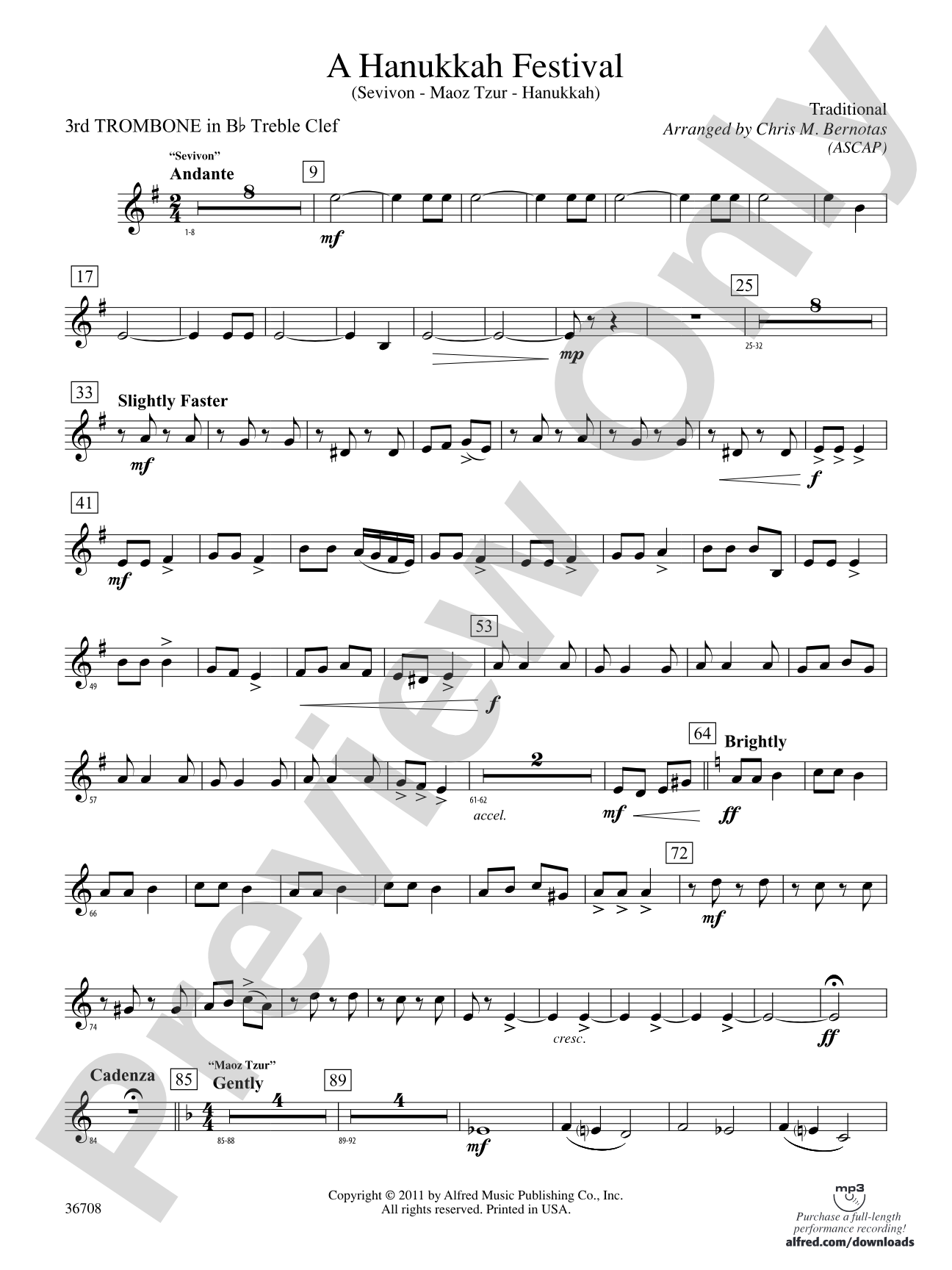A Hanukkah Festival: (wp) 3rd B-flat Trombone T.C.