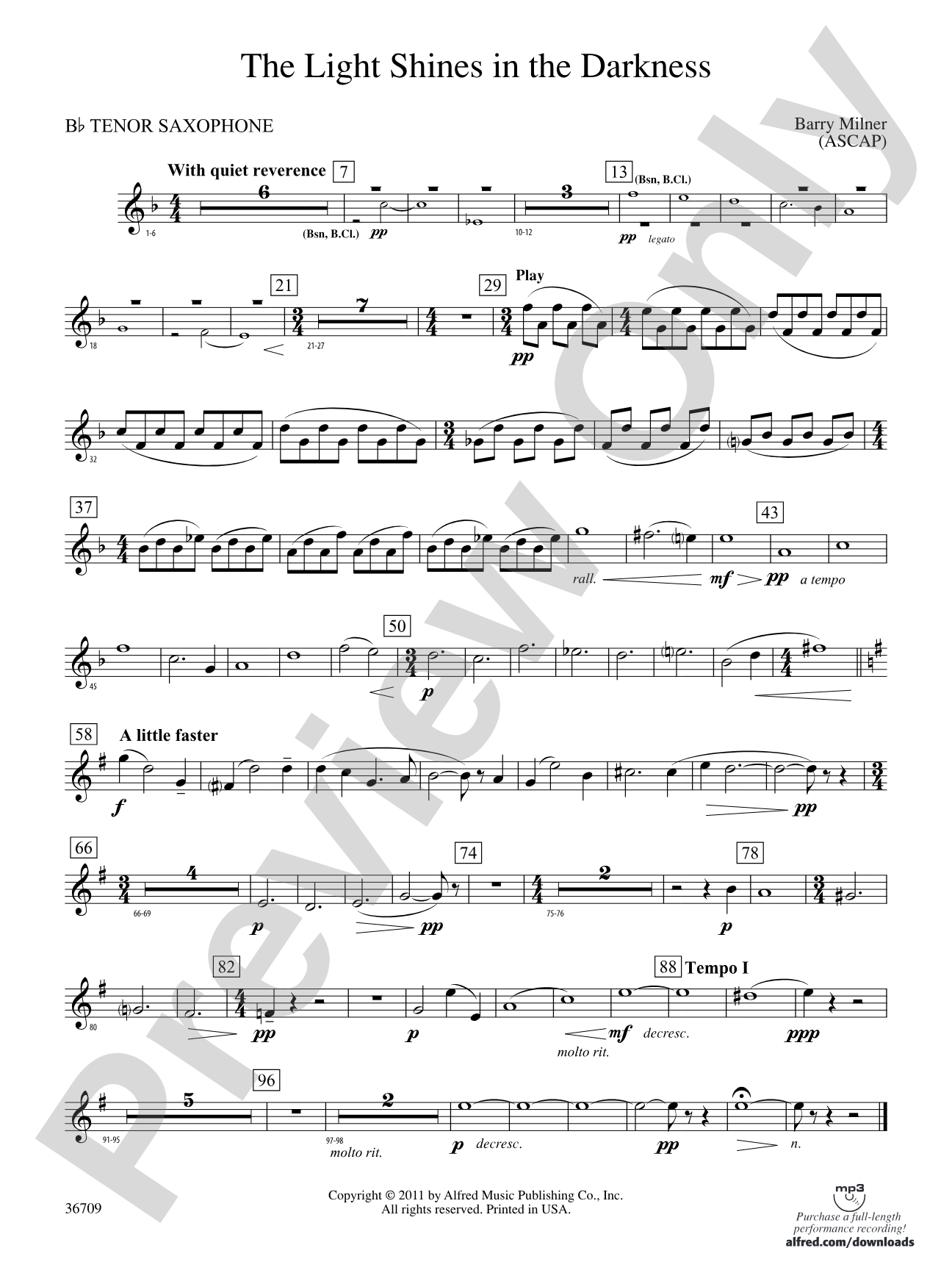 The Light Shines in the Darkness: B-flat Tenor Saxophone