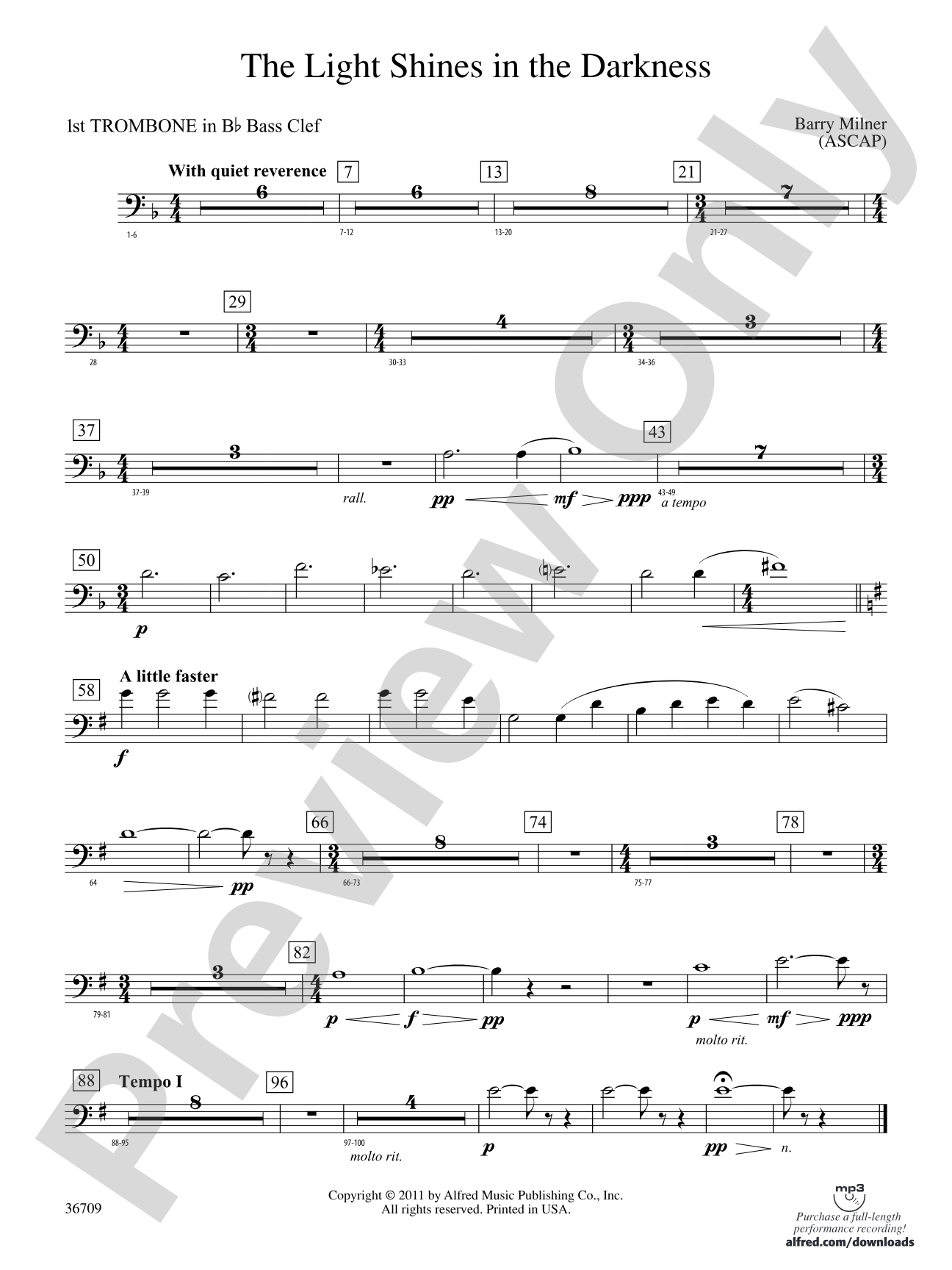 The Light Shines in the Darkness: (wp) 1st B-flat Trombone B.C.