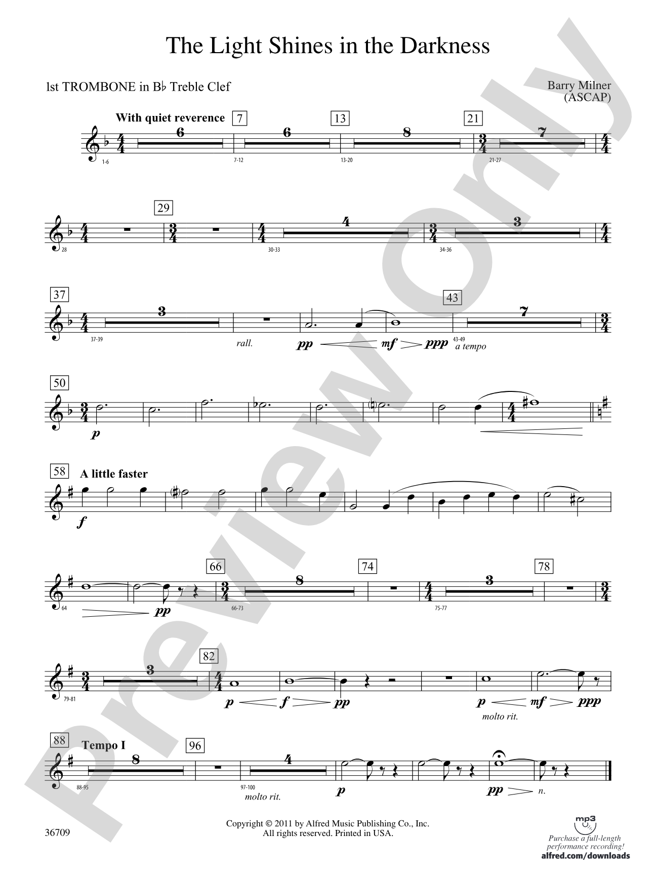 The Light Shines in the Darkness: (wp) 1st B-flat Trombone T.C.