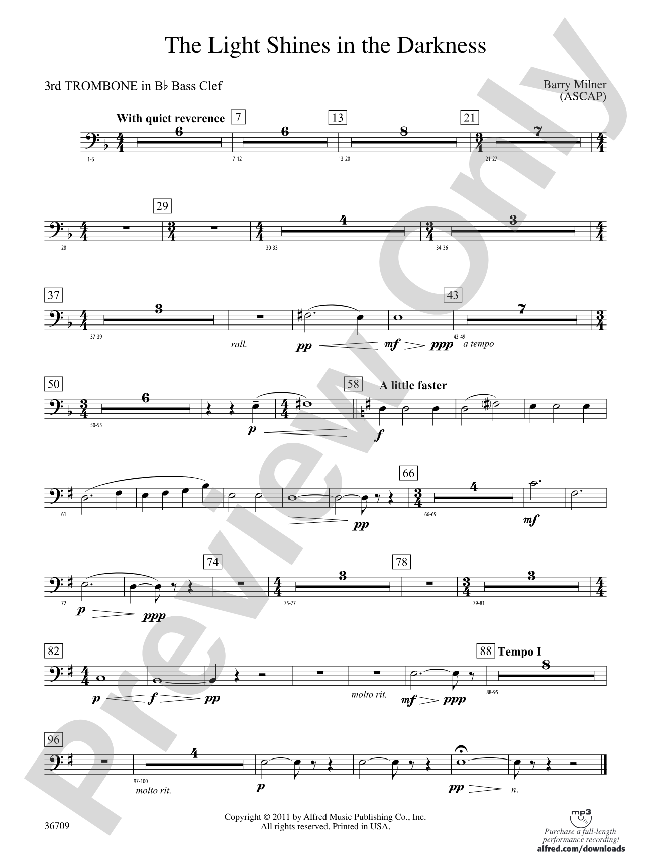 The Light Shines in the Darkness: (wp) 3rd B-flat Trombone B.C.