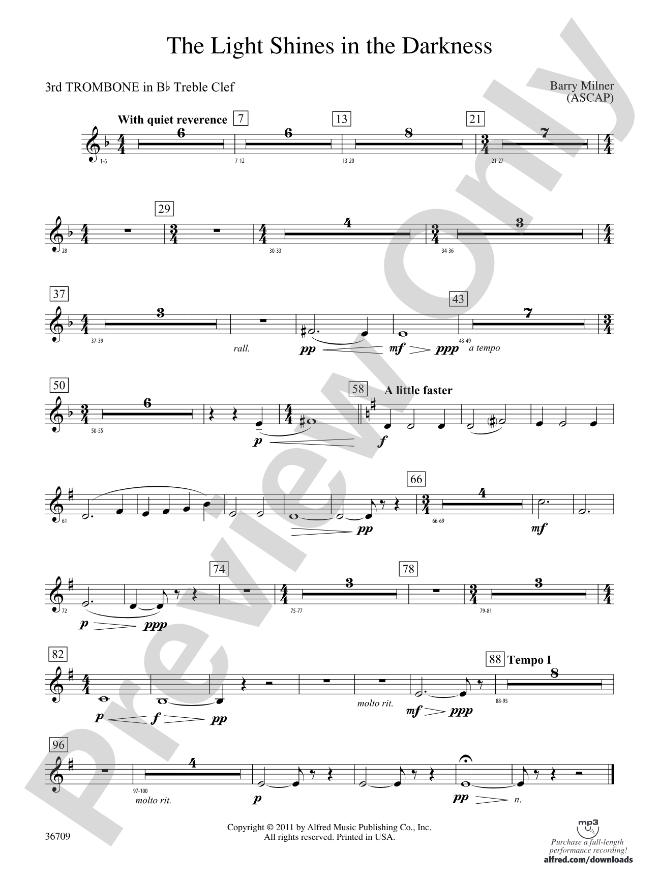 The Light Shines in the Darkness: (wp) 3rd B-flat Trombone T.C.