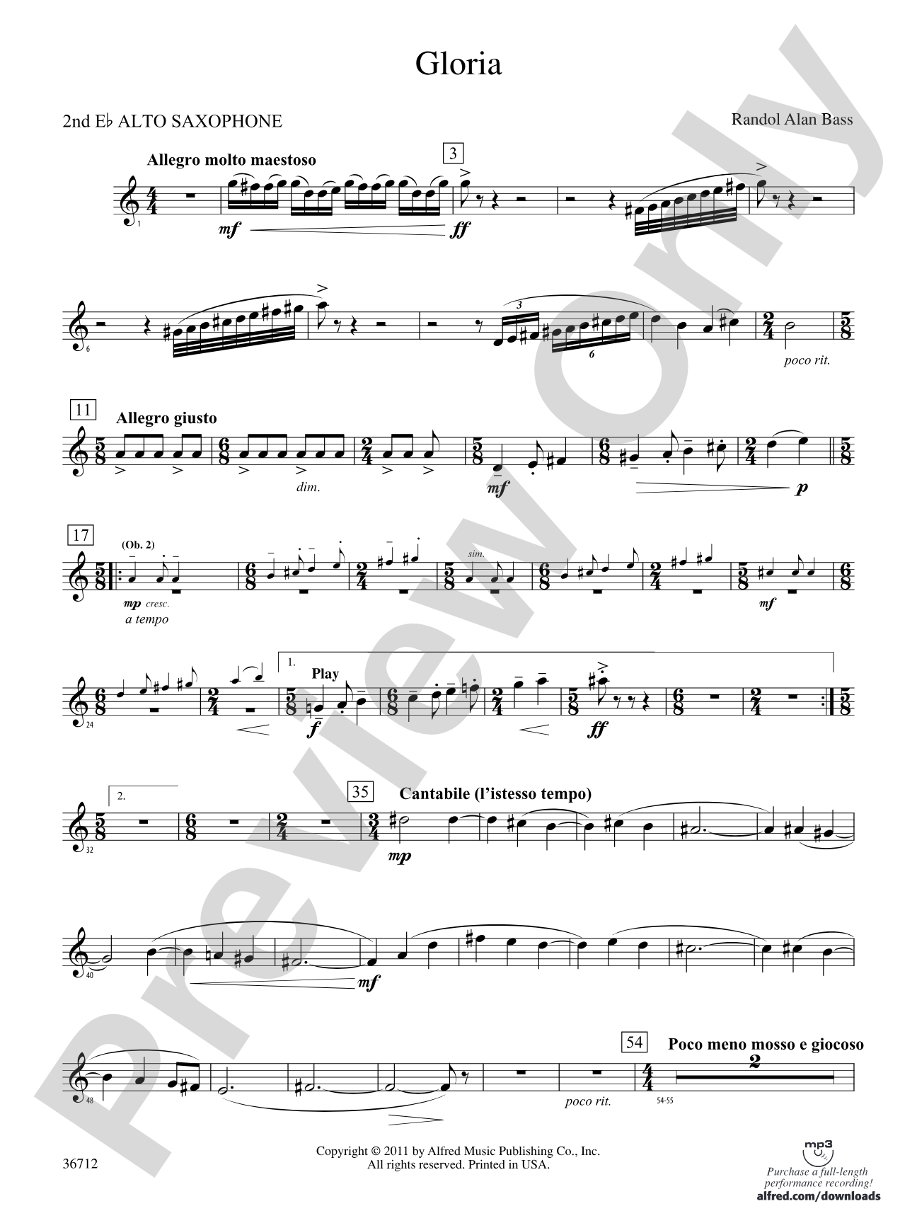 Gloria: 2nd E-flat Alto Saxophone