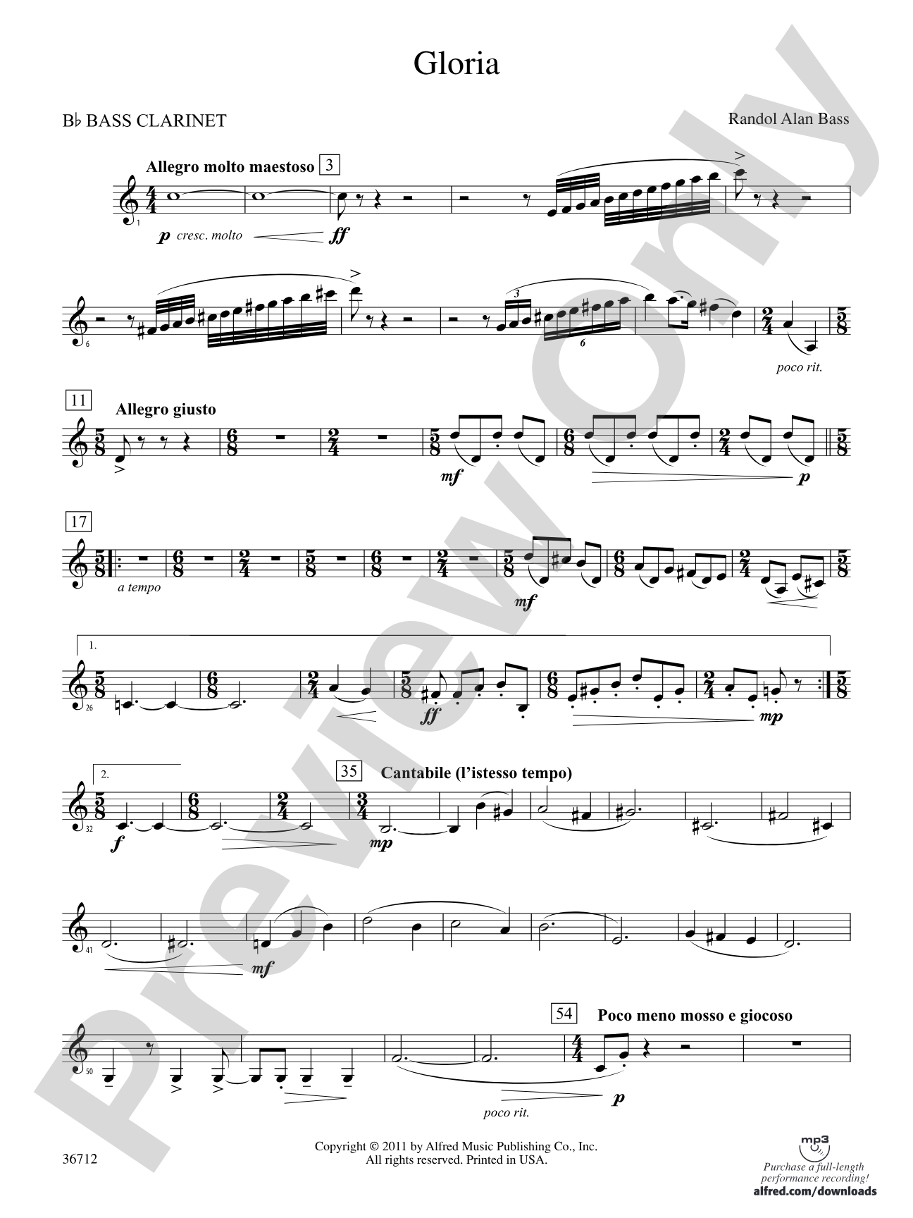 Gloria: B-flat Bass Clarinet