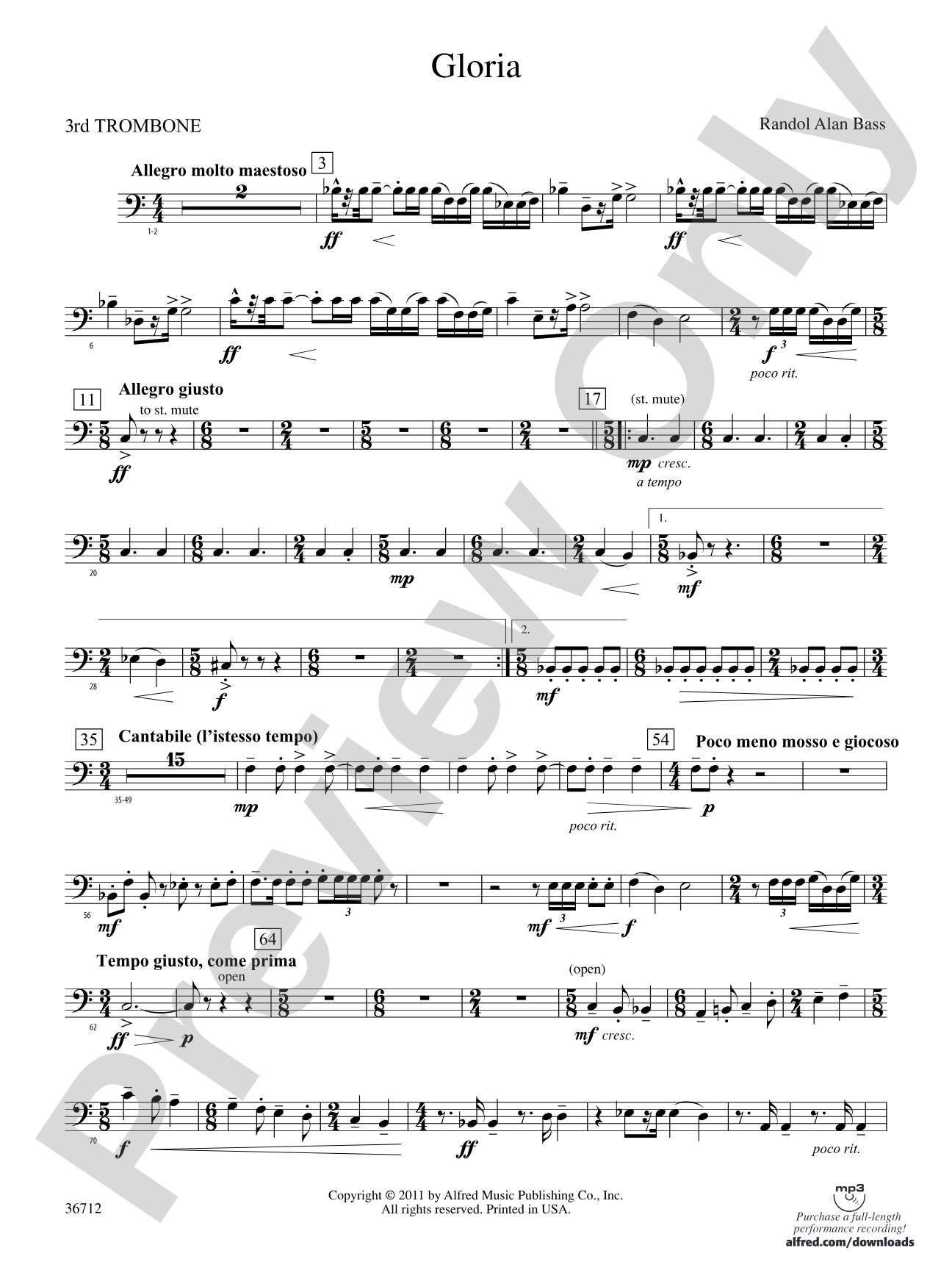 Gloria: 3rd Trombone