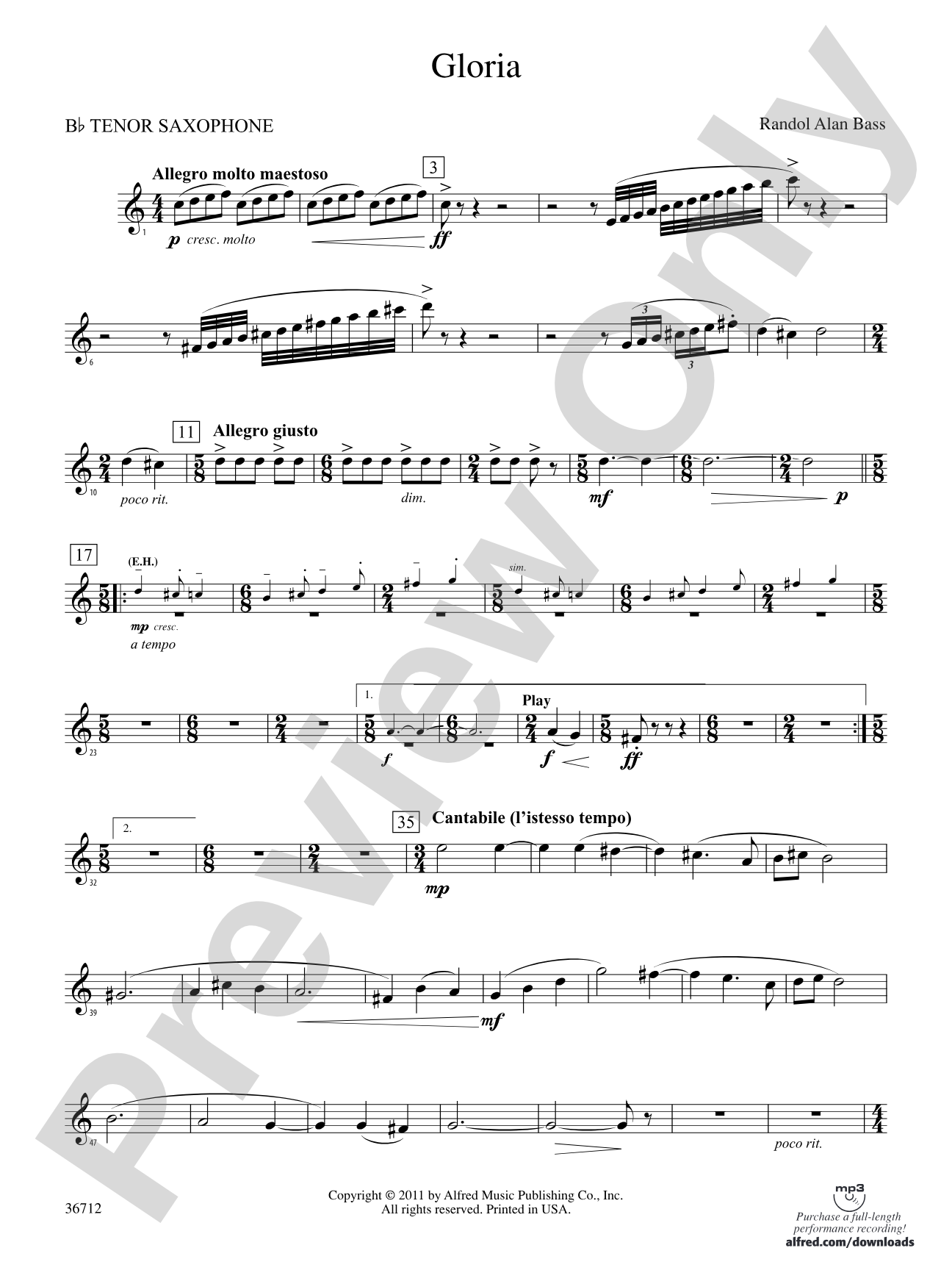 Gloria: B-flat Tenor Saxophone