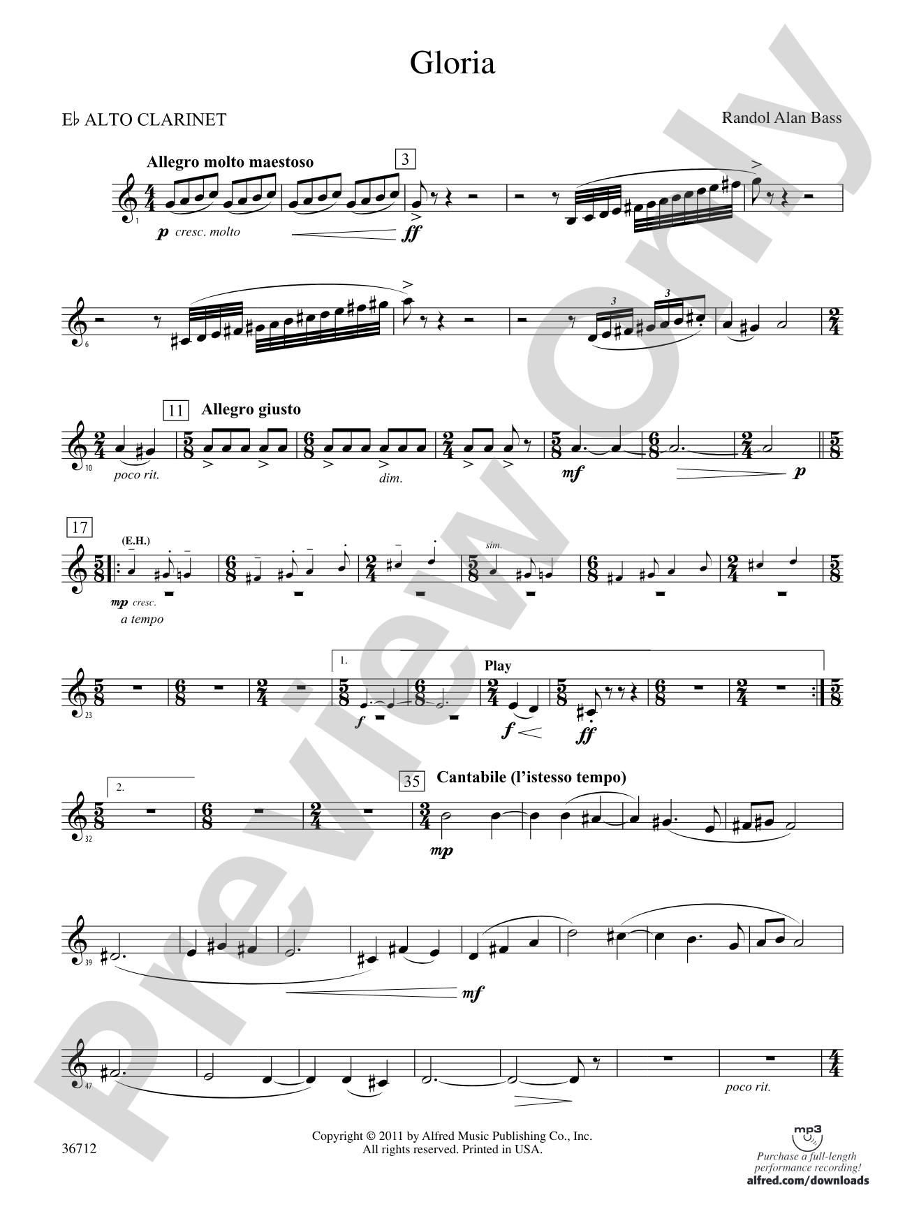 Gloria: (wp) E-flat Alto Clarinet