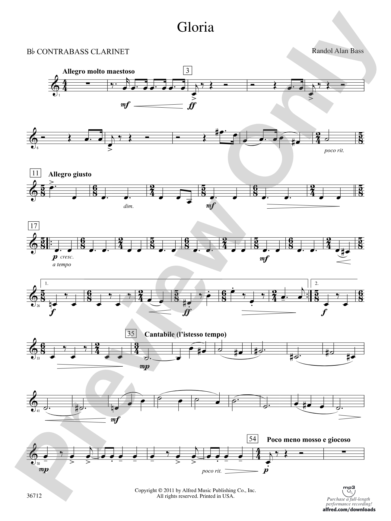 Gloria: (wp) B-flat Contrabass Clarinet