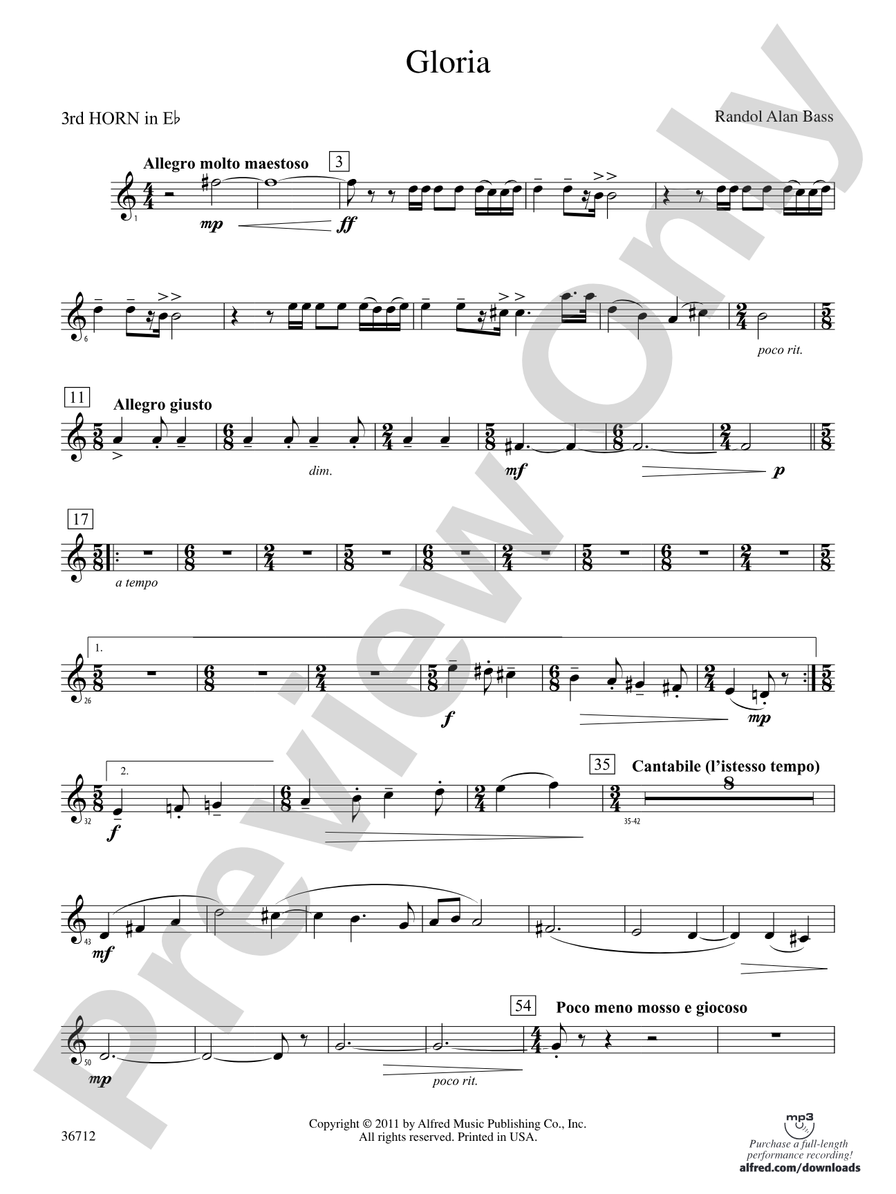 Gloria: (wp) 3rd Horn in E-flat