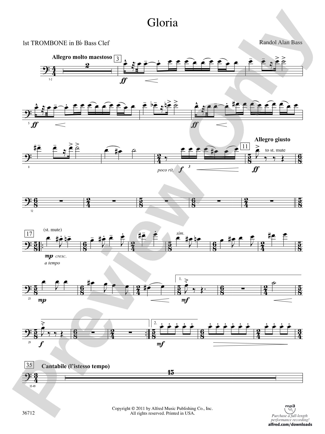 Gloria: (wp) 1st B-flat Trombone B.C.