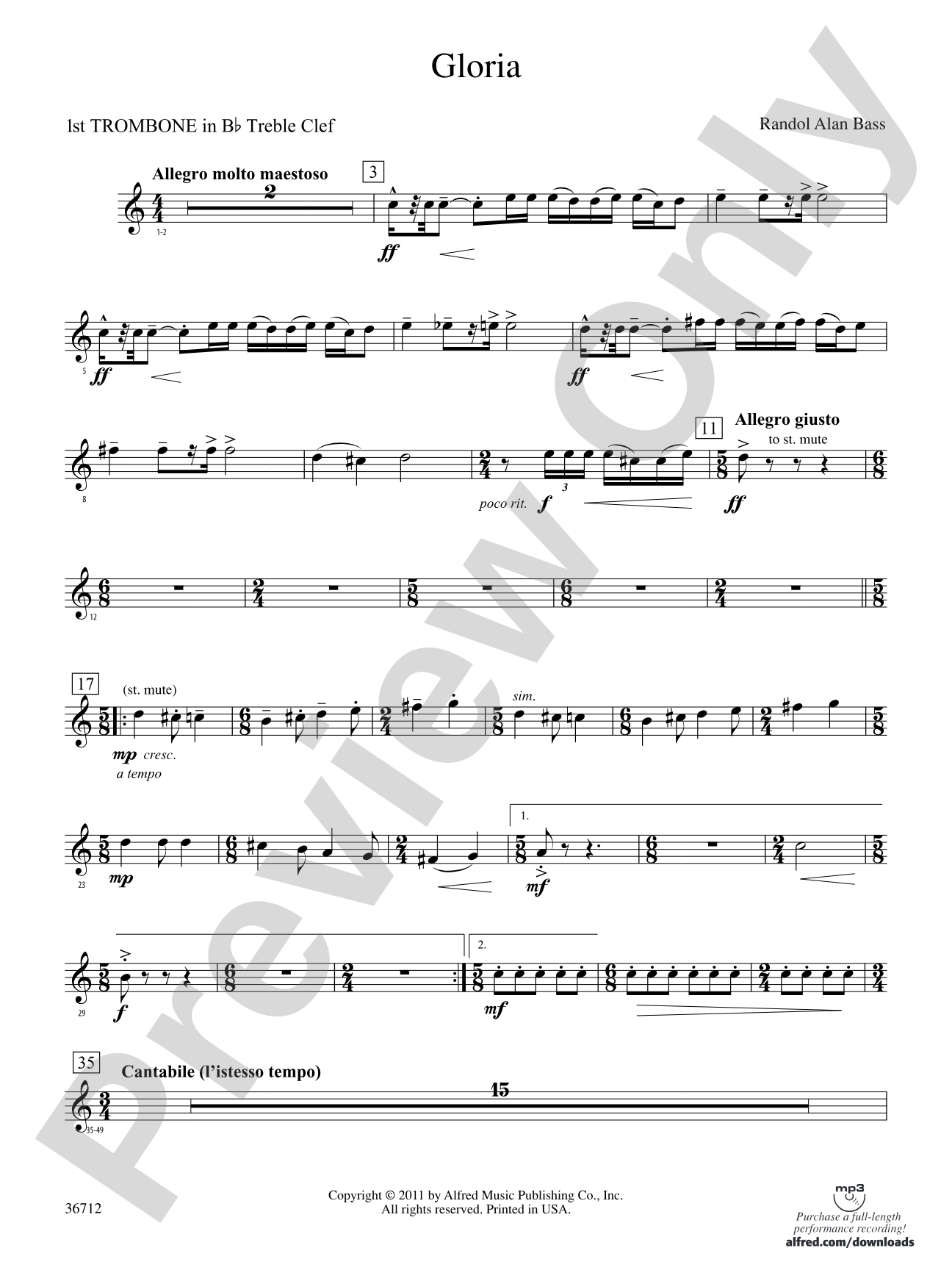 Gloria: (wp) 1st B-flat Trombone T.C.