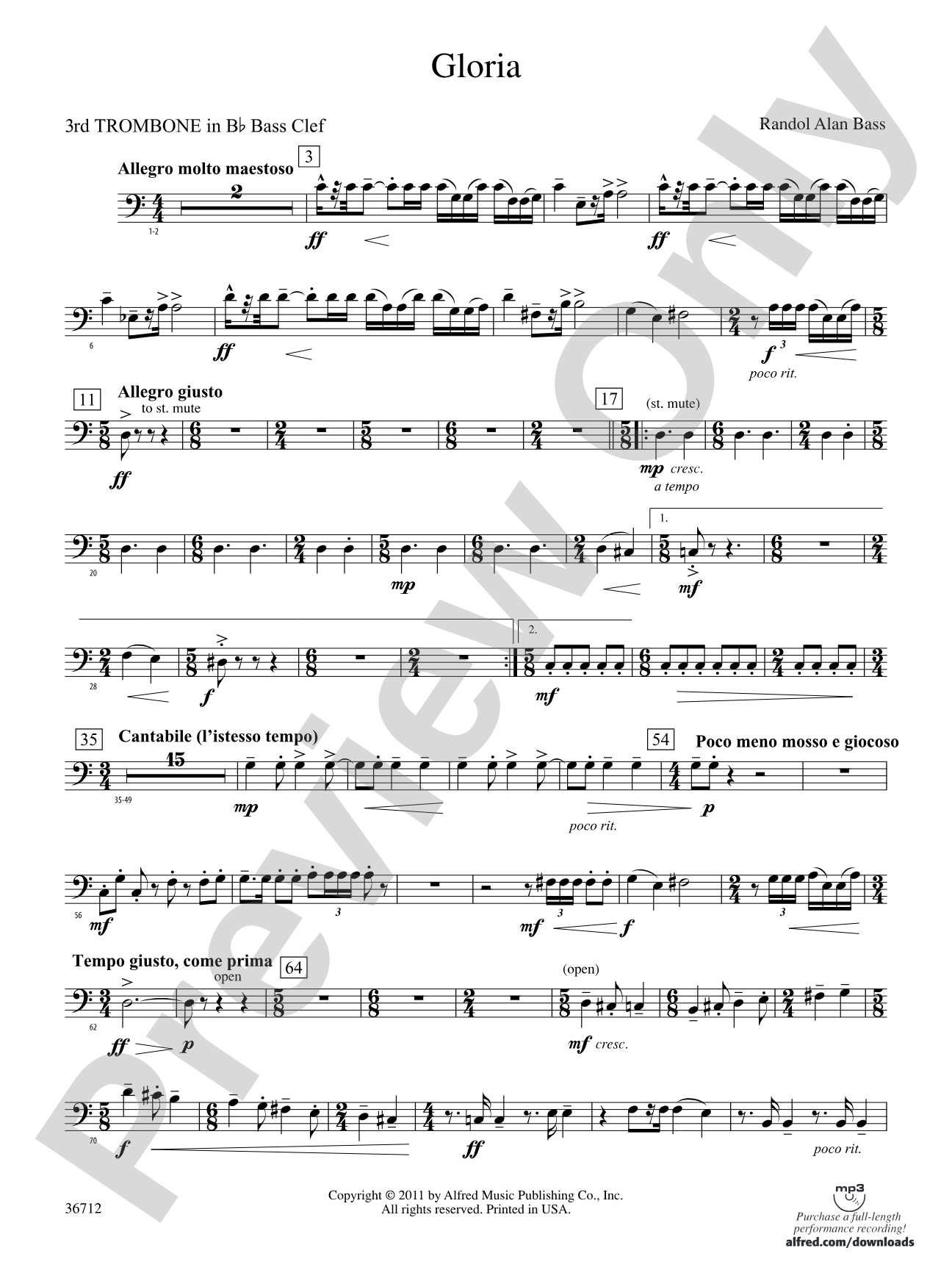 Gloria: (wp) 3rd B-flat Trombone B.C.