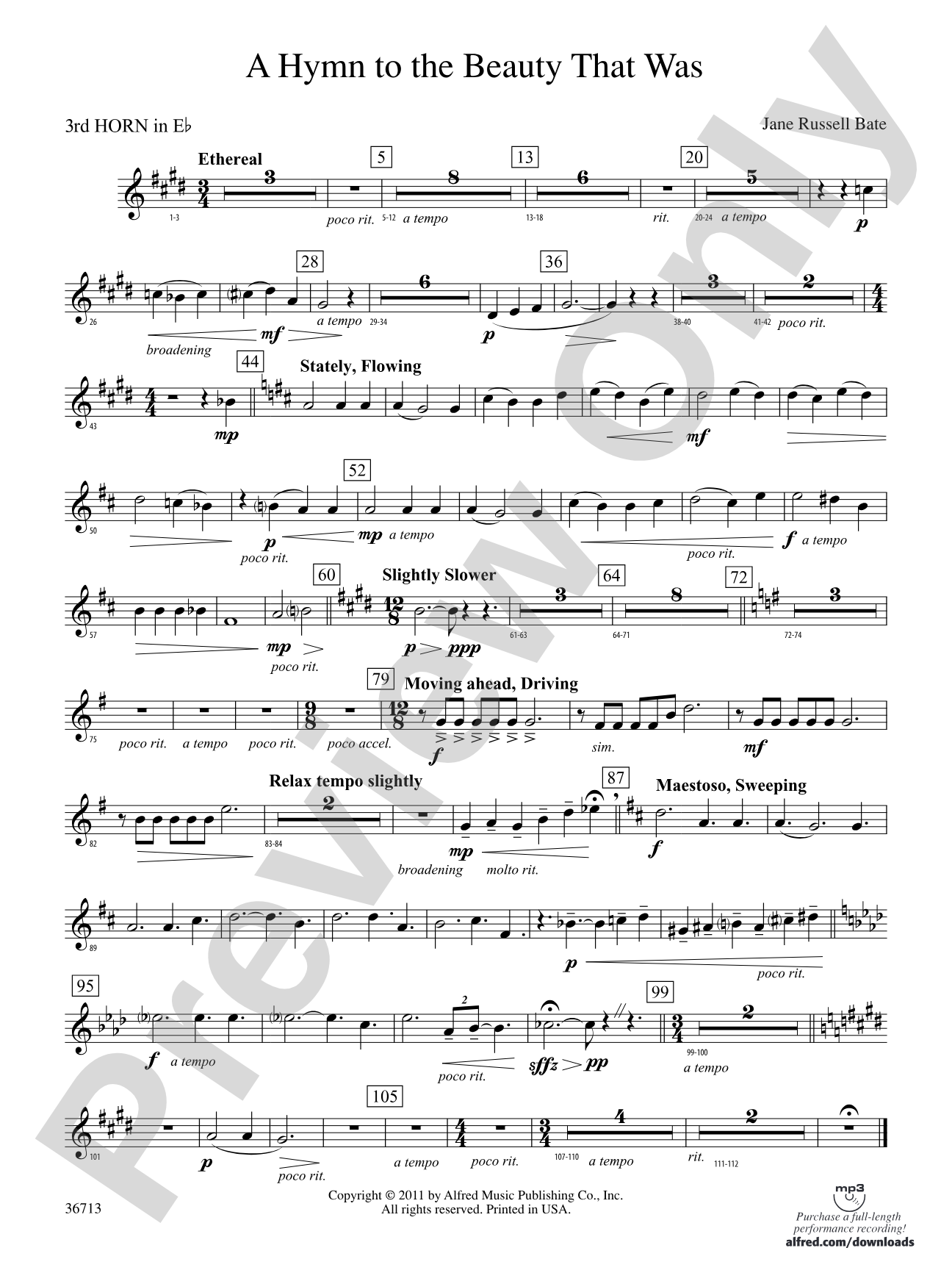 Hymn to the Beauty That Was: (wp) 3rd Horn in E-flat