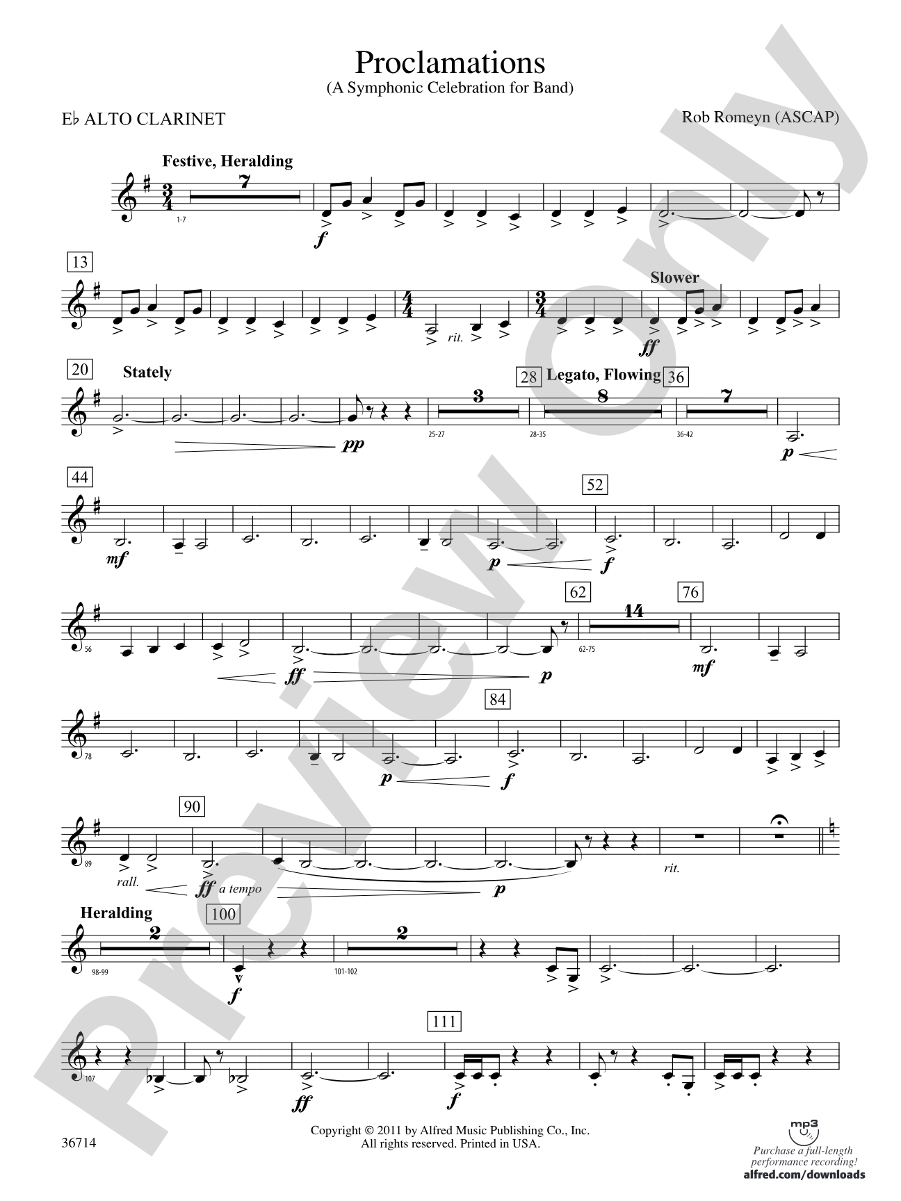 Proclamations: (wp) E-flat Alto Clarinet