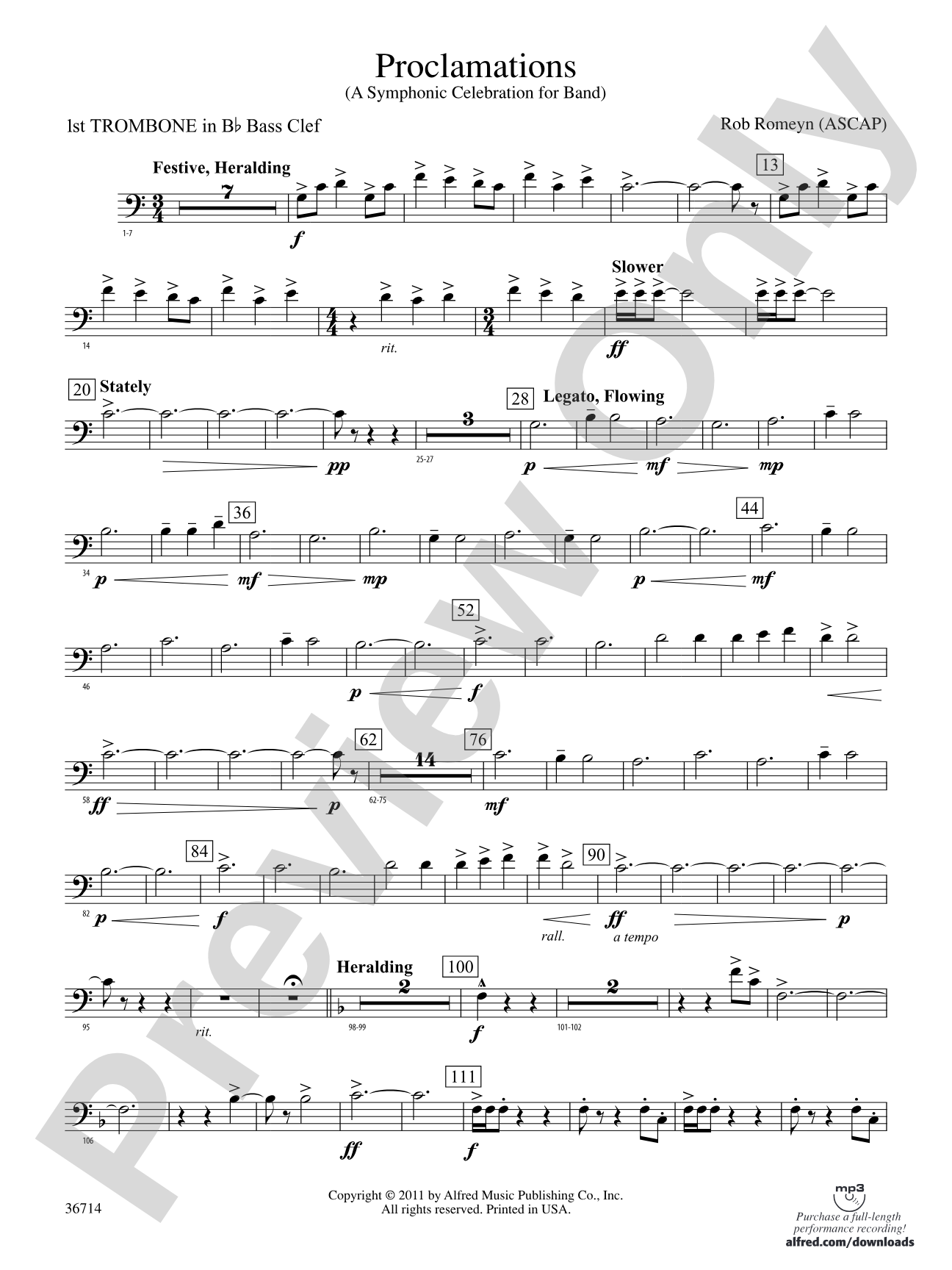 Proclamations: (wp) 1st B-flat Trombone B.C.