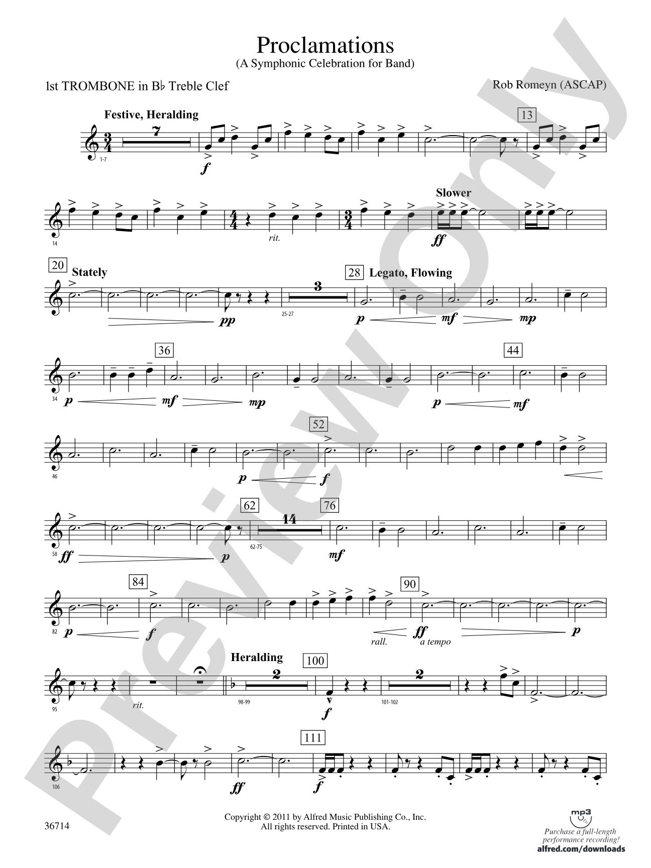 Proclamations: (wp) 1st B-flat Trombone T.C.