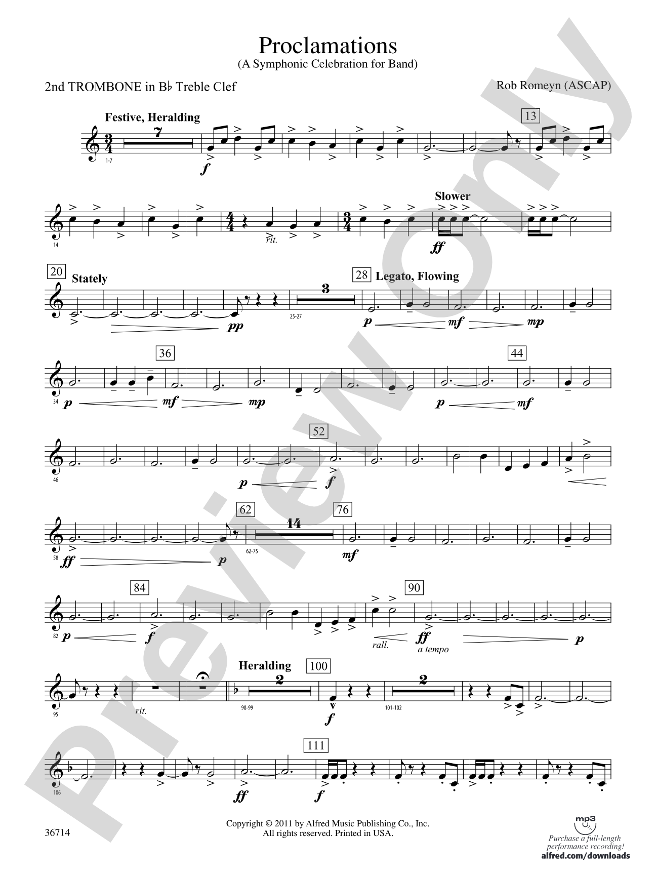 Proclamations: (wp) 2nd B-flat Trombone T.C.