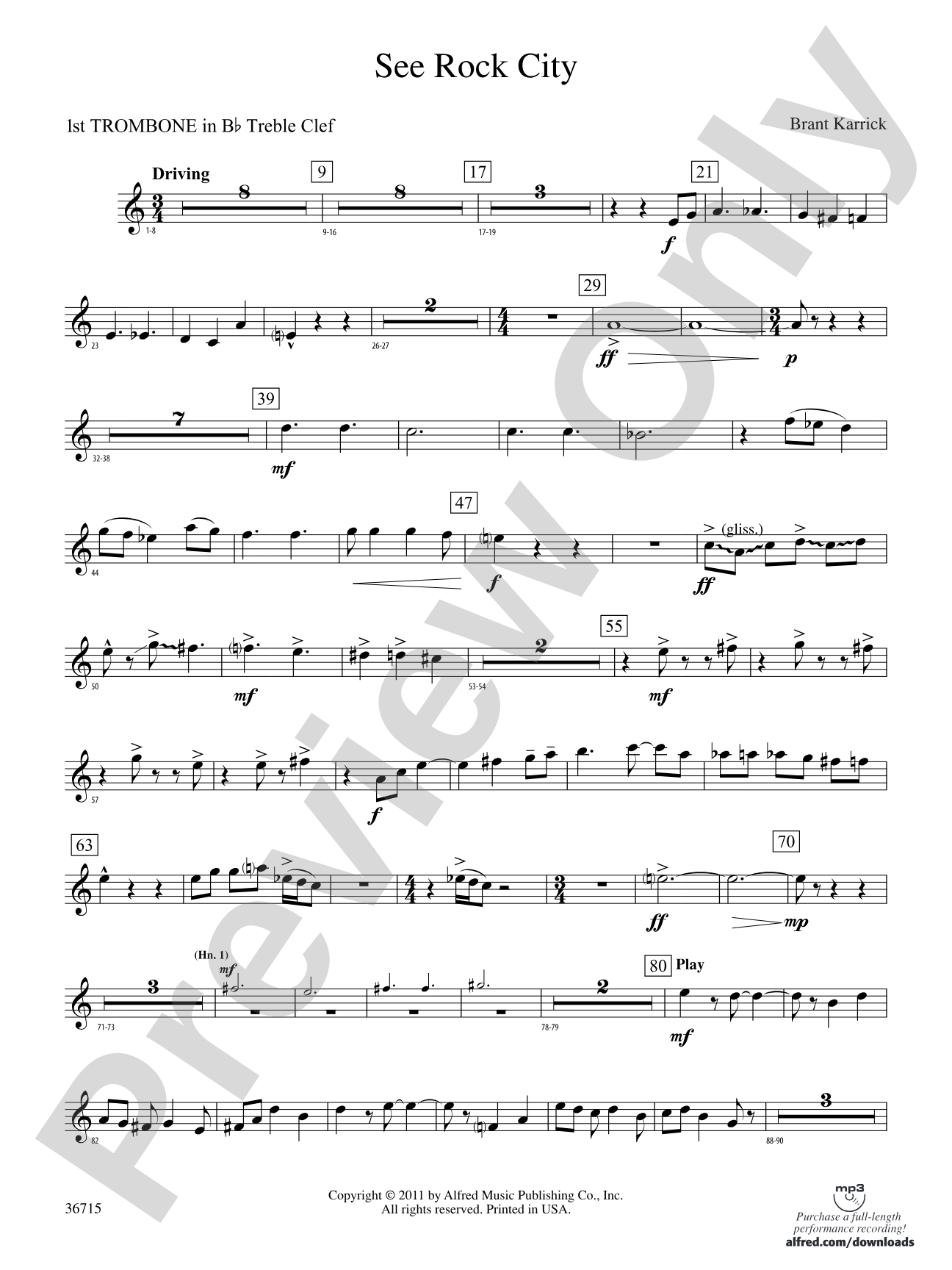 See Rock City: (wp) 1st B-flat Trombone T.C.