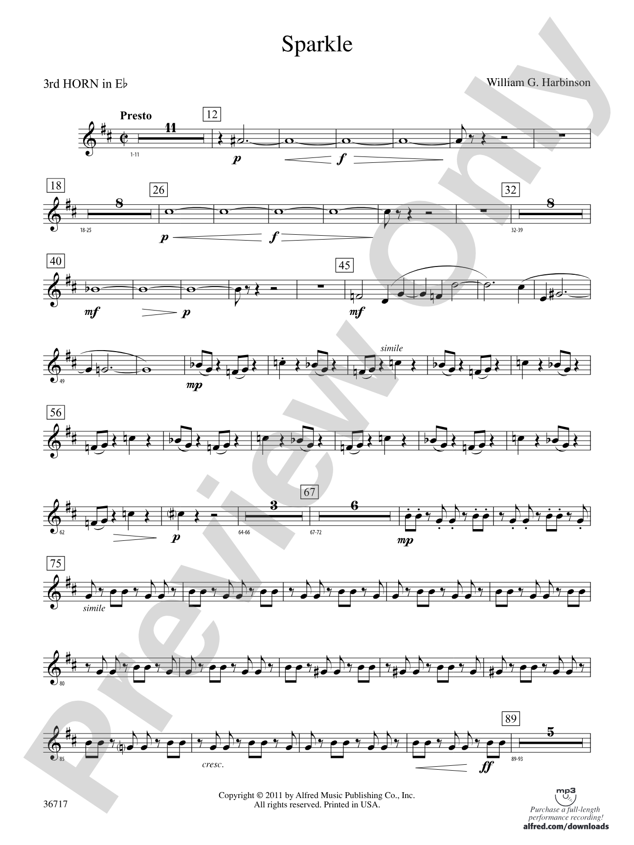Sparkle: (wp) 3rd Horn in E-flat