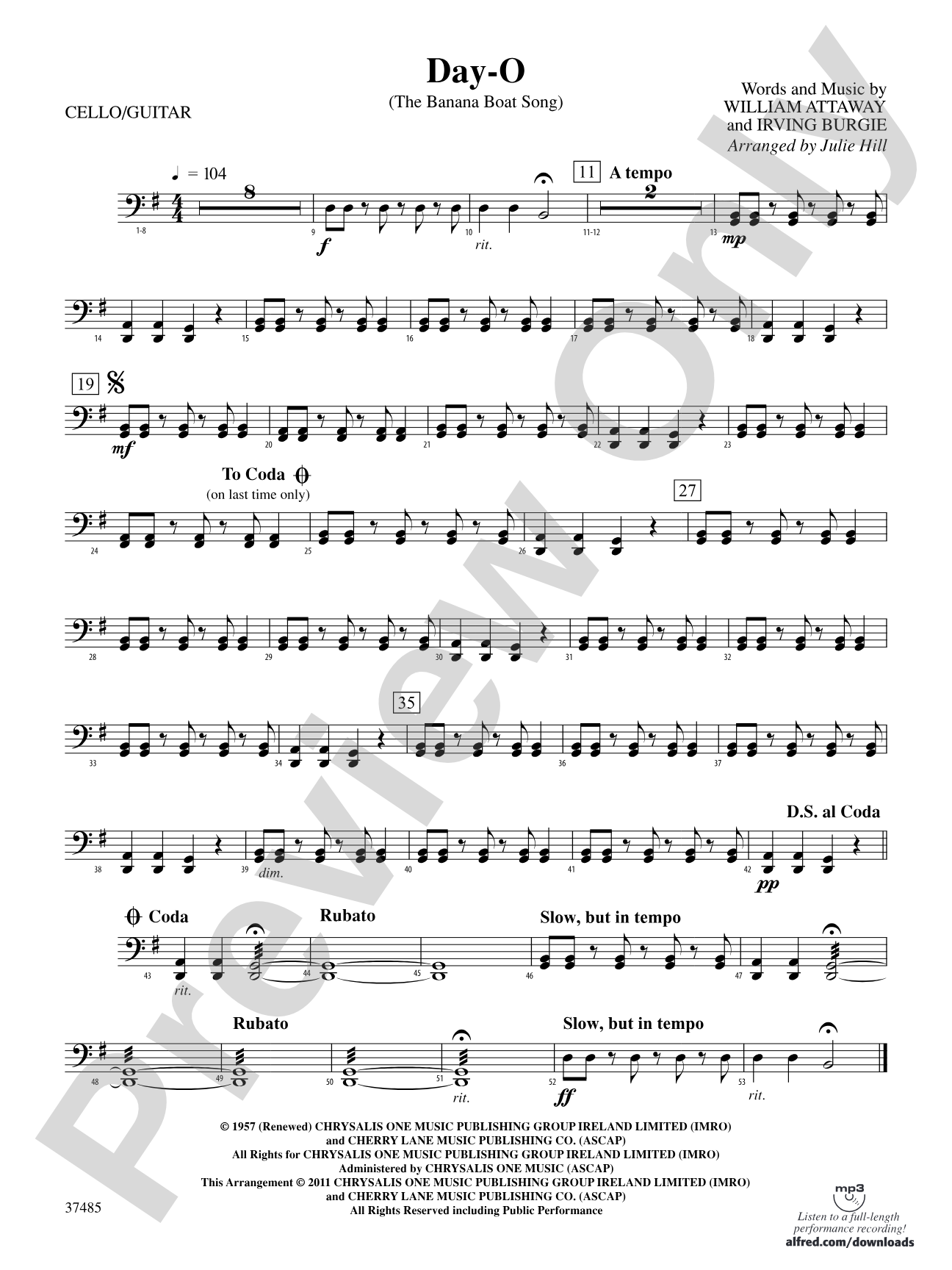 Day-O (The Banana Boat Song): Cello