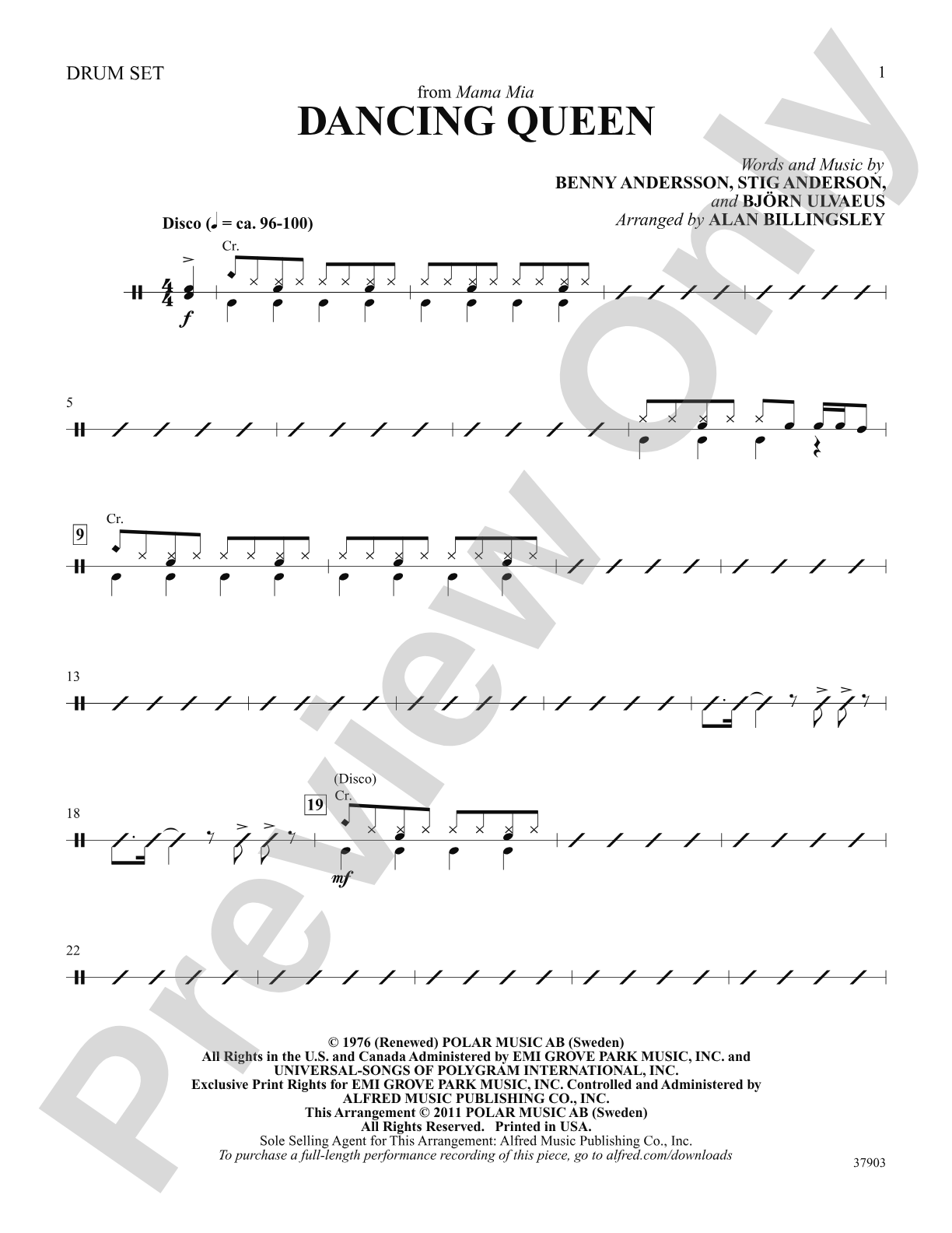Dancing Queen (from Mamma Mia!): Drums: Choral SoundPax