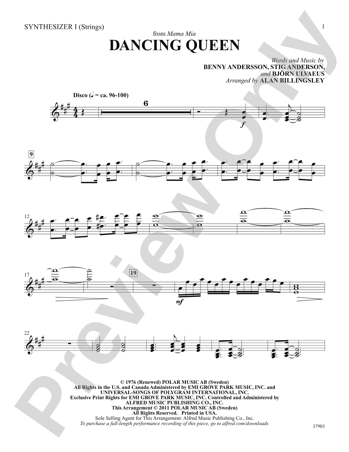 Dancing Queen (from Mamma Mia!): 1st Synthesizer: Choral SoundPax