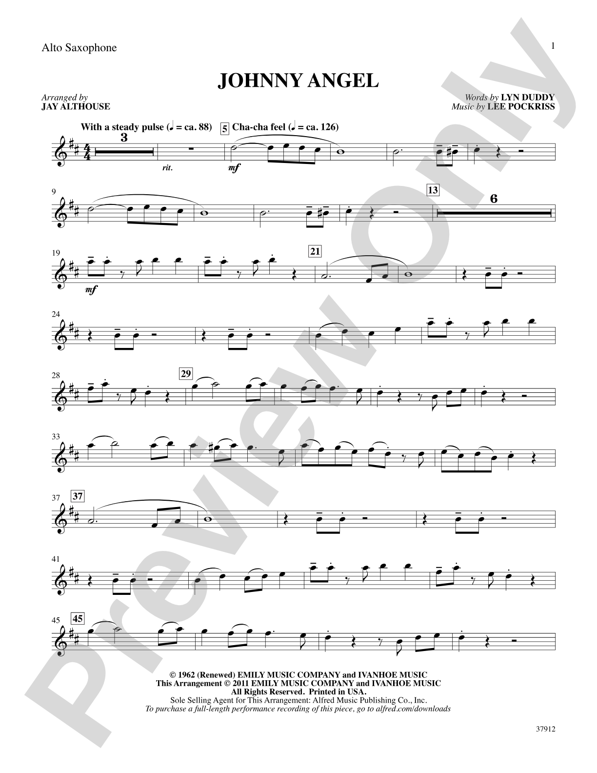 Johnny Angel: E-flat Alto Saxophone: Choral SoundPax