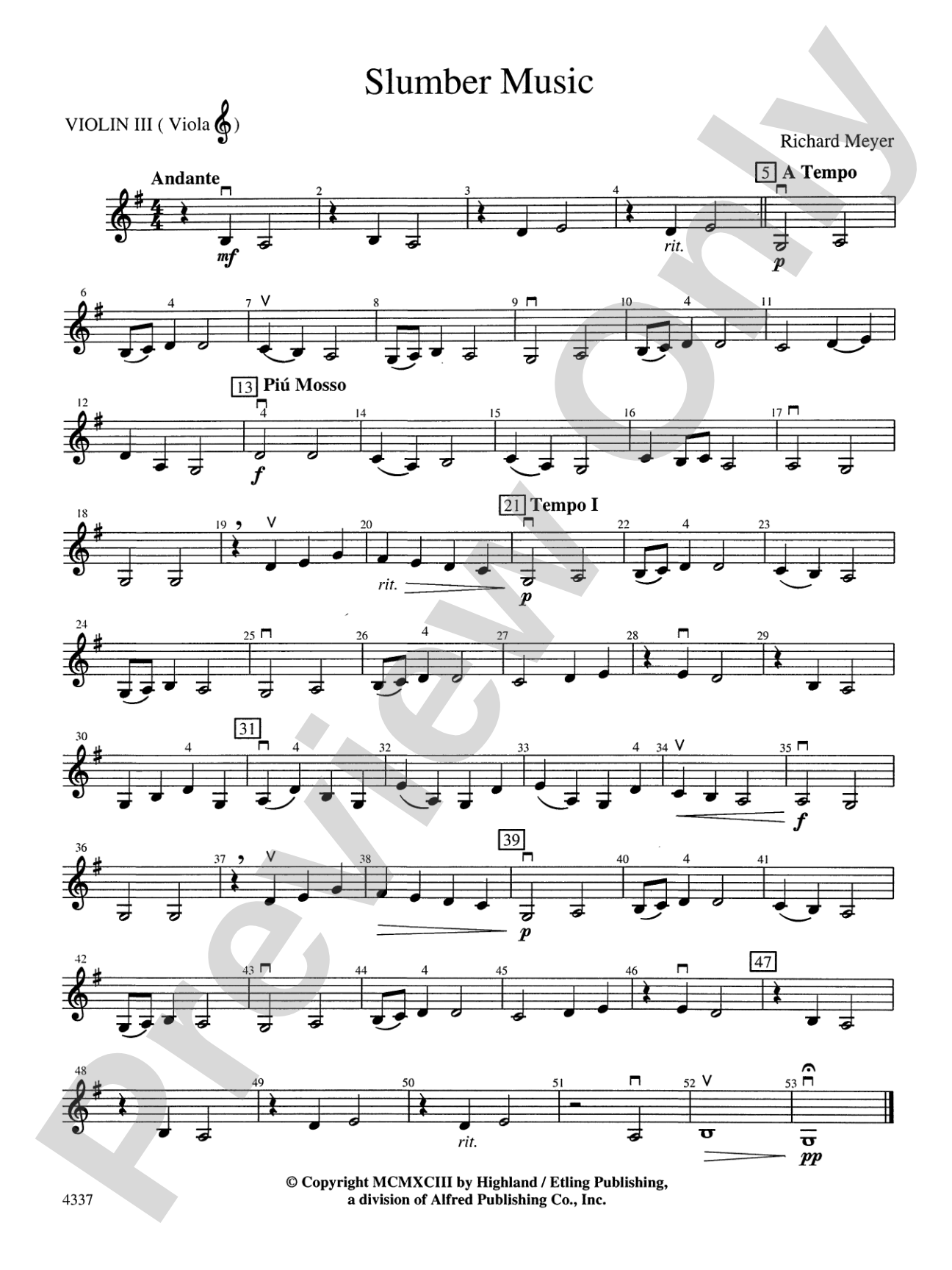 Slumber Music: 3rd Violin (Viola [TC])