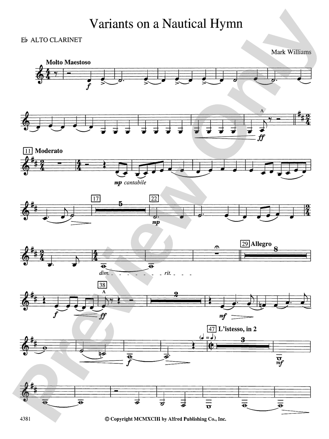 Variations on a Nautical Hymn: E-flat Alto Clarinet