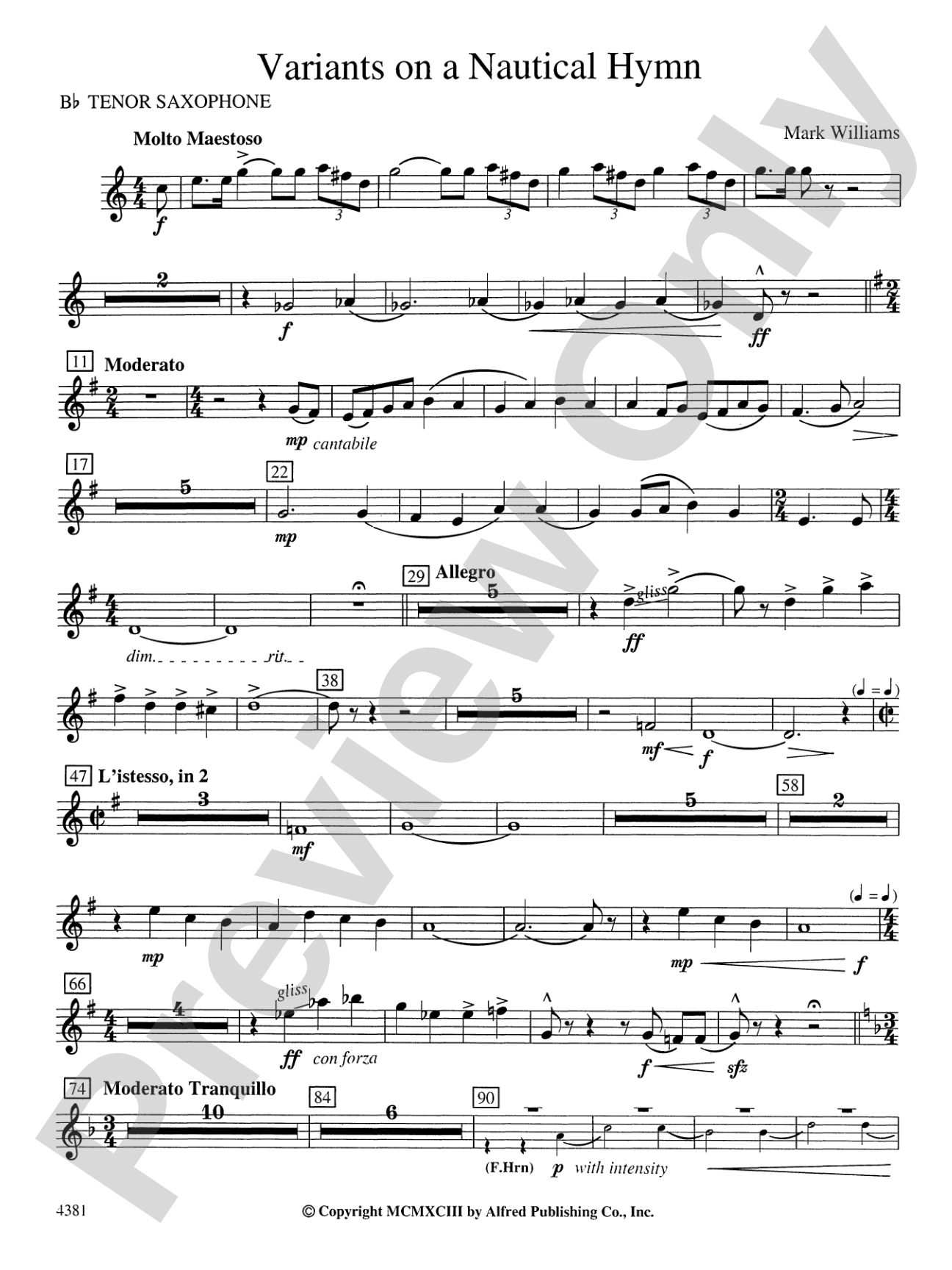 Variations on a Nautical Hymn: B-flat Tenor Saxophone