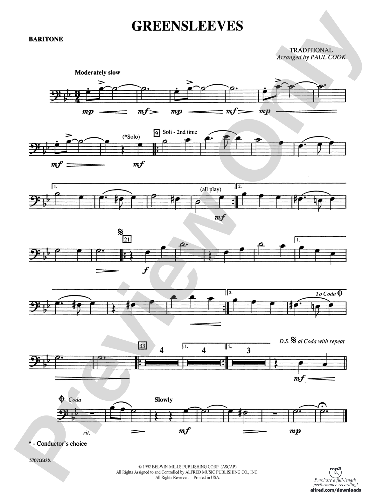 Greensleeves: Baritone B.C.