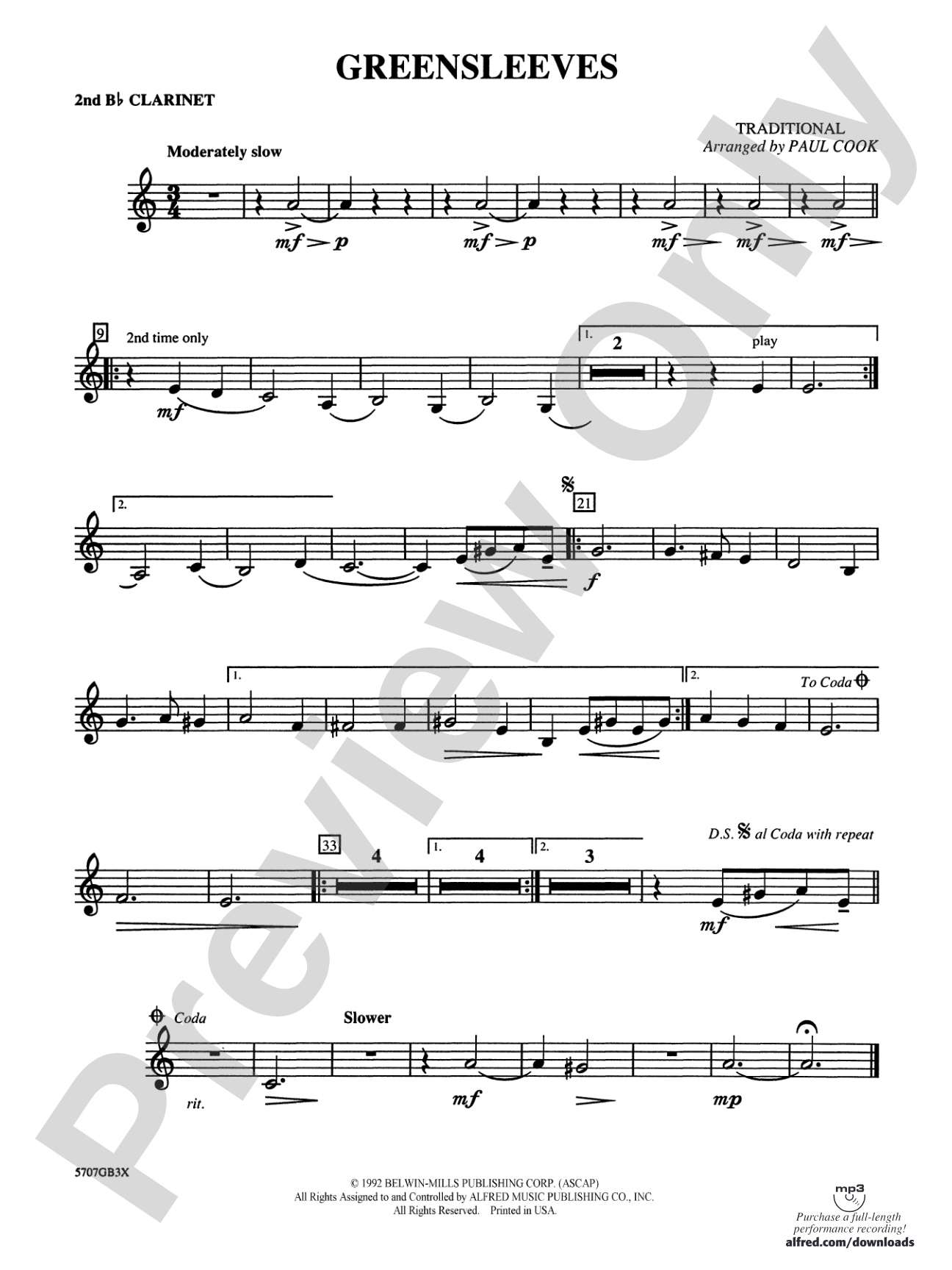 Greensleeves: 2nd B-flat Clarinet