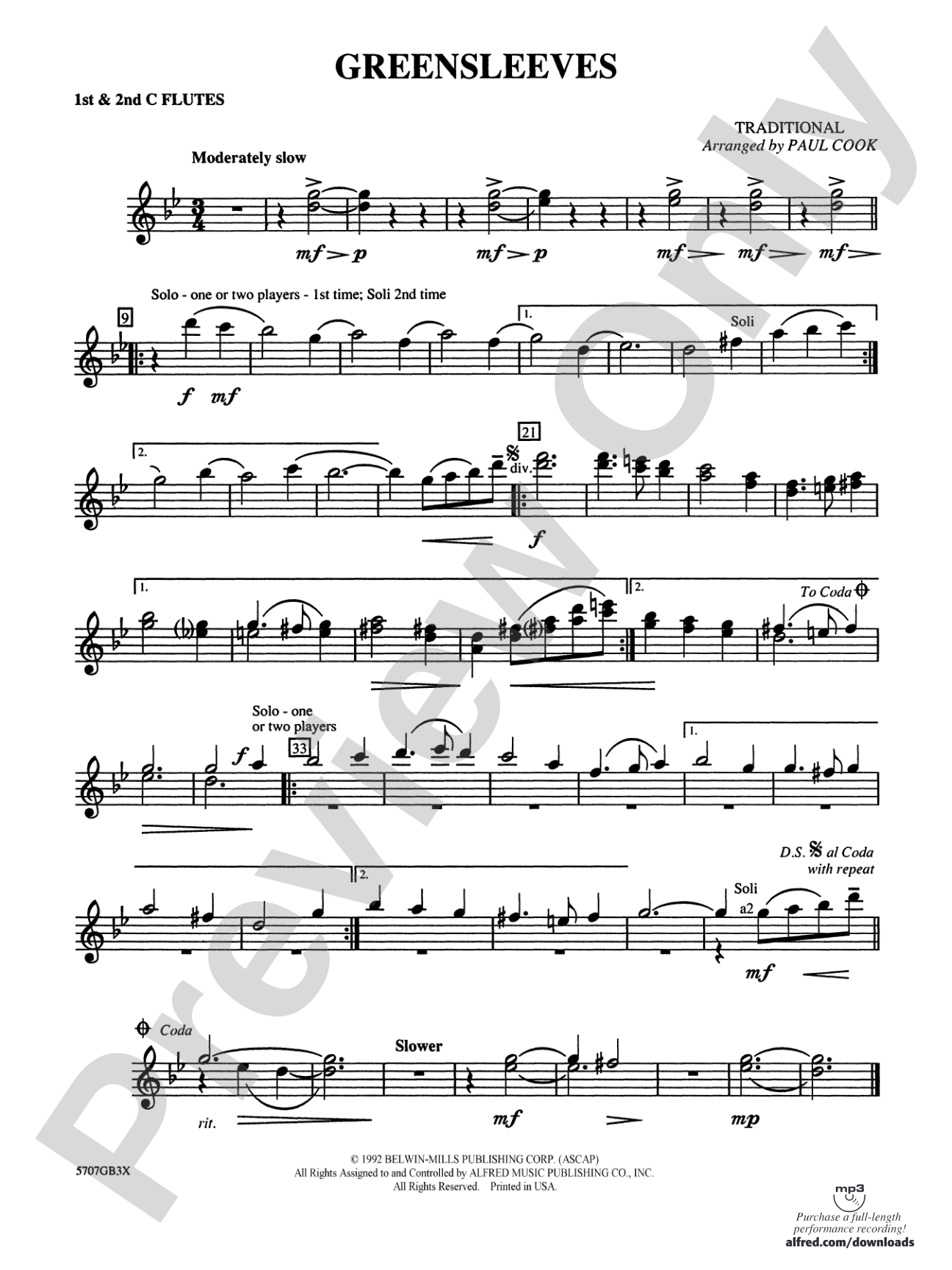 Greensleeves: Flute